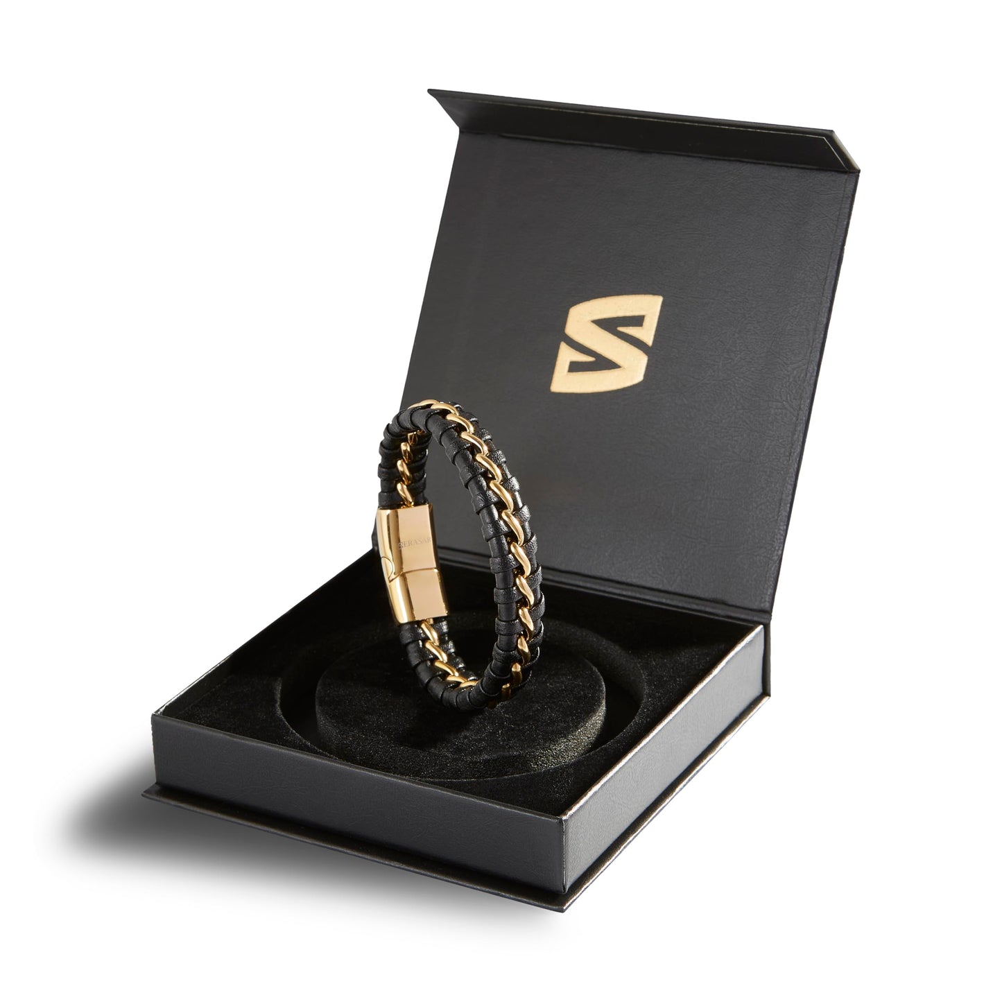 SERASAR Mens Bracelets Leather 17cm Gold Bracelet Men Gift Box Genuine Cowhide Braided Adjust Able Magnetic Clasp Multi Layer Wrap Rope Band Jewelry Magnet Accessories