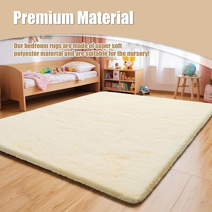9x12 Fluffy Area Rugs for Living Room,Large Fuzzy Shag Area Rug for Bedroom,Ivory Soft Non-Shedding Indoor Plush Carpet for Kids Bedroom Nursery Home Decor