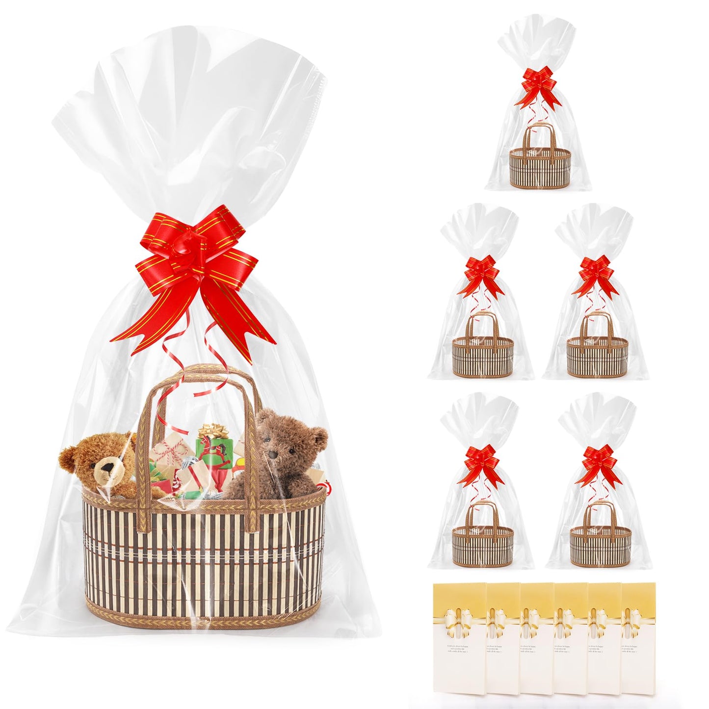 DEAYOU 6 Pack Baskets for Gifts Empty, Sturdy Woven Bamboo Basket with Handles, Large Foldable Gift Baskets Kit To Fill with Wrap Bags Cards Pull Bows for Baby Shower, Housewarming, Birthday, Wedding