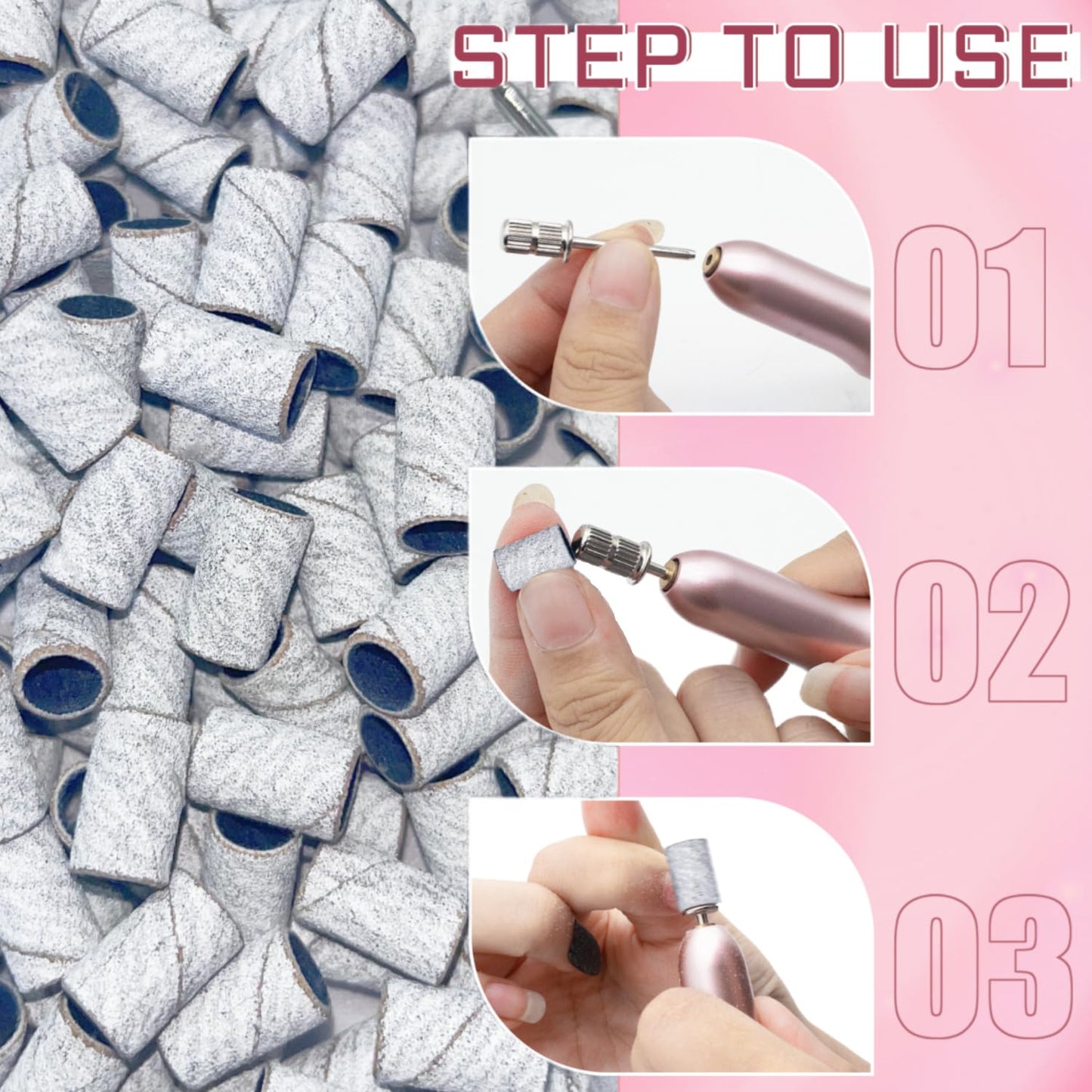 200Pcs Nails Sanding Band, 180 Grit Zebra Sanding Band for Nail Drill Fine Grit Sanding Bands with 3/32” Nail Sanding Bit for Natural, Gel Nail, Sand Band 180 Grit Set for Manicure & Pedicure