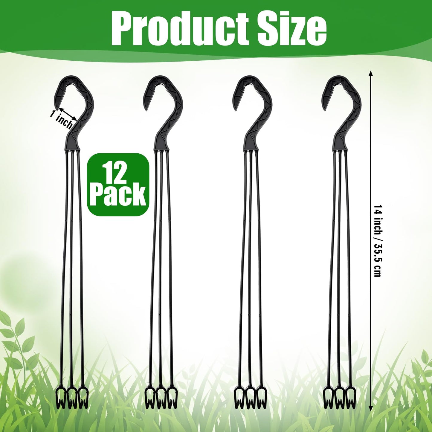 Acellegic 12 Pcs Plastic Plant Pot Hanger 14 Inch Black Hanging Basket Hooks Flower Pot Hangers for Indoor/Outdoor Garden, Patio, Balcony Decor