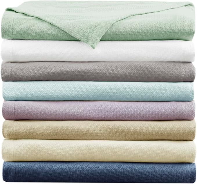 Madison Park Liquid Cotton Luxury Blanket Premium Soft Cozy 100% Ring Spun Cotton For Bed , Couch or Sofa, Full/Queen, Sea Foam