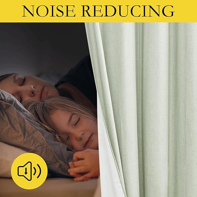 NICETOWN Sage Green Linen Blackout Curtains for Night Shift, Great Job, Set of 2, 42" by 54", Short Kitchen Burlap Linen 100% Blackout Drape Panels with Bronze Grommets for Blocking Light