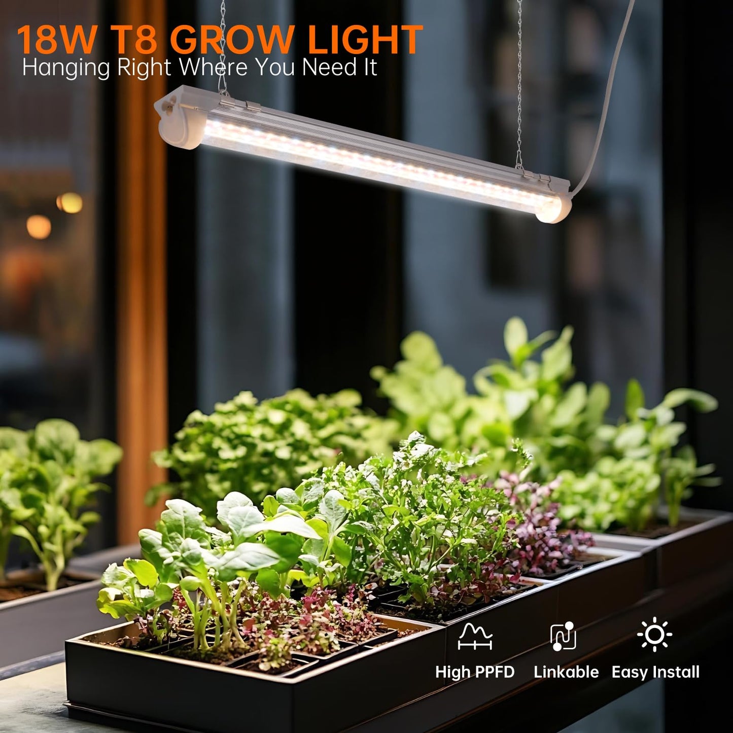 Bstrip T8 Grow Light, 1.4FT 108W (6 x 18W) Plant Lights for Indoor Growing, Full Spectrum with 660nm Red LEDs, 3467K, Ideal for Indoor Plants, Greenhouse, Linkable Design with On/Off Switch, 6-Pack