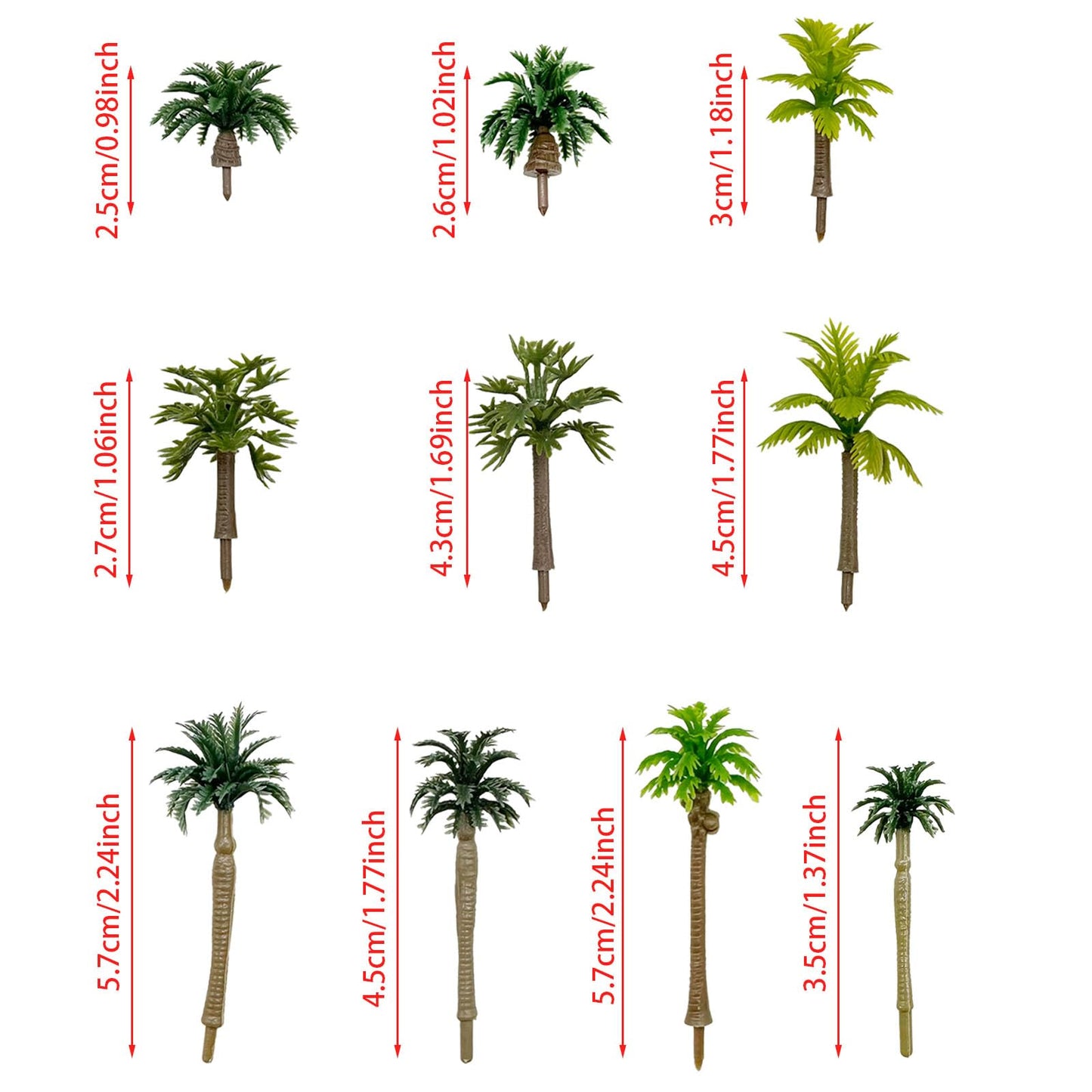 Cayway 50 PCS Model Trees Coconut Palm Model Trees, Mixed Model Trees for Model Train Railway Architecture Diorama DIY Scenery Landscape