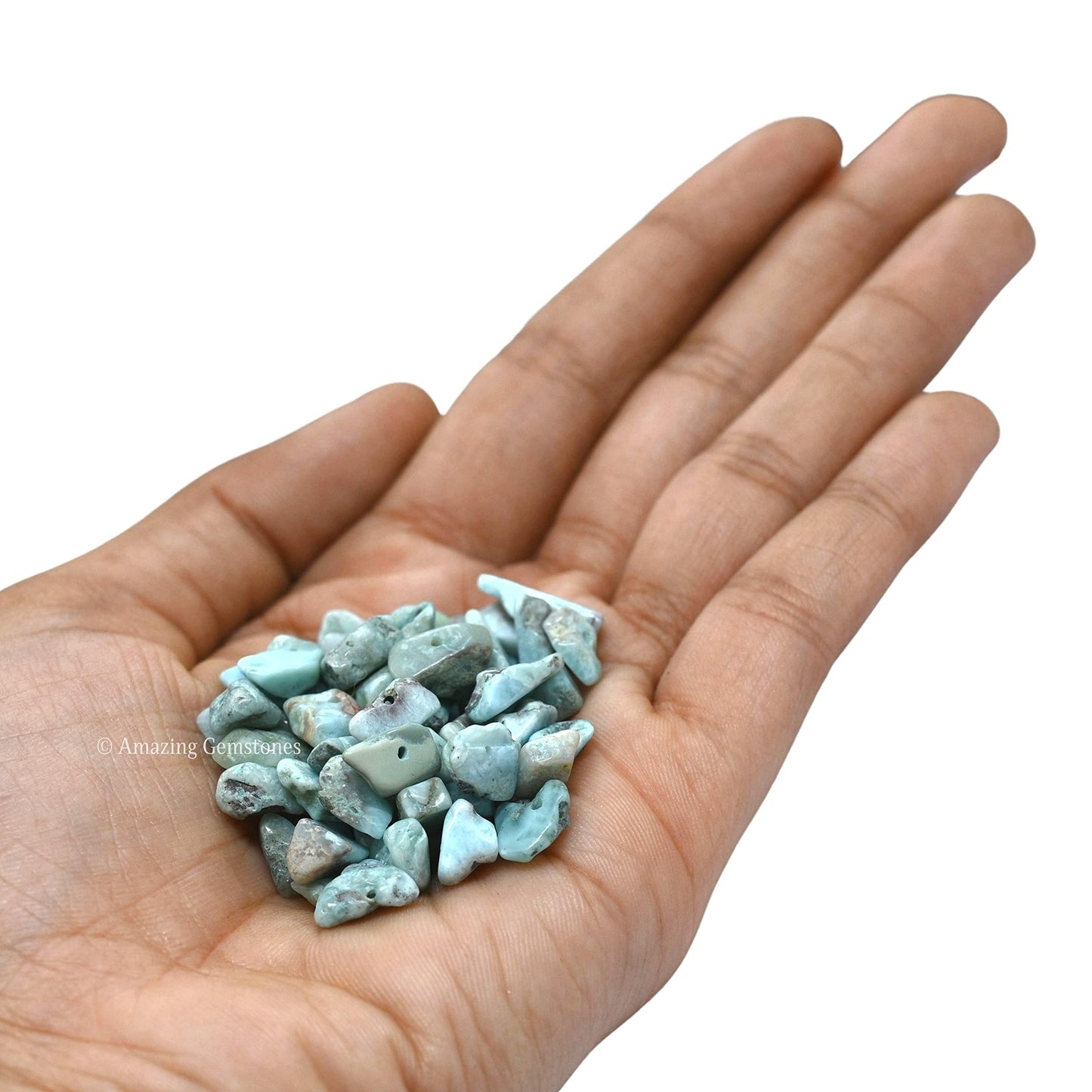 Larimar Pre Drilled Natural Crystals Crushed Chips Beads for Jewelry Making, DIY Handmade Healing Crystals (25 Inch Strand)
