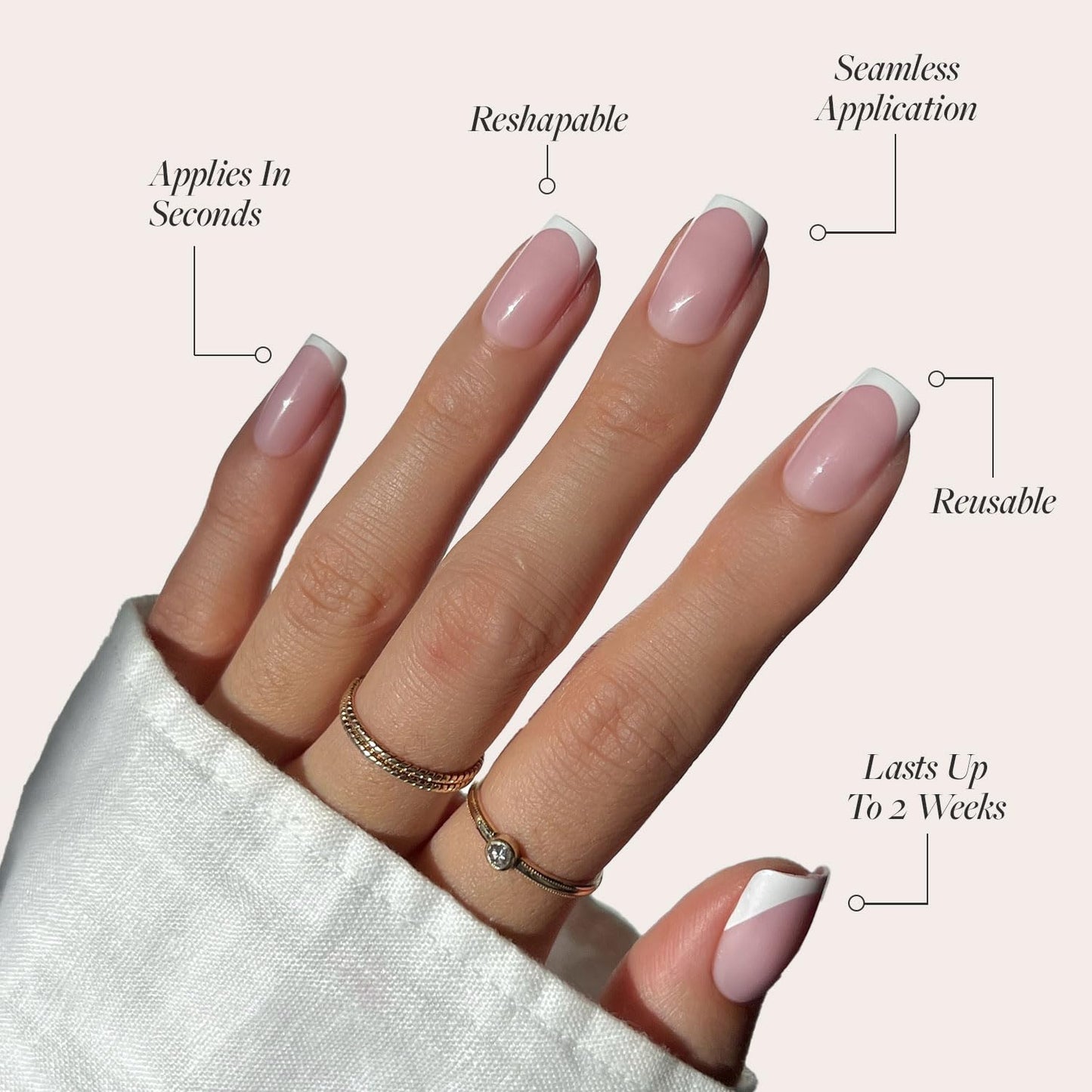 Glamnetic Press On Nails - Classy French | Medium Square Fake Nails with Trendy Micro French Tip, Salon Quality | 15 Sizes - 30 Nail Kit