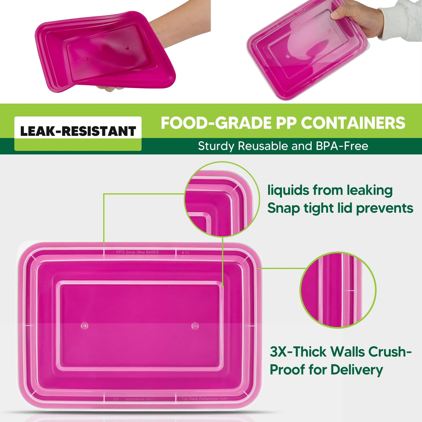 NUTTUTO 50 Pack Meal Prep Containers with Lids 38oz - BPA-Free, Reusable, Leakproof Food Storage Containers - Microwave/Dishwasher/Freezer Safe, To Go Take Out Plastic Food Storage Pans(Red)