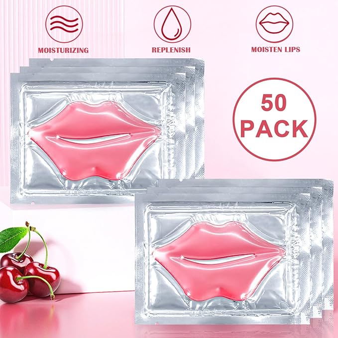 50 PCS Collagen Crystal Lip Masks,Moisturizing Collagen Lip Mask,Pink Lip Care Pads Mask for Dry Lips,Lip Patches for Hydrating Nourishing,Anti Chapped,Anti-Wrinkle,Plump Your Lips