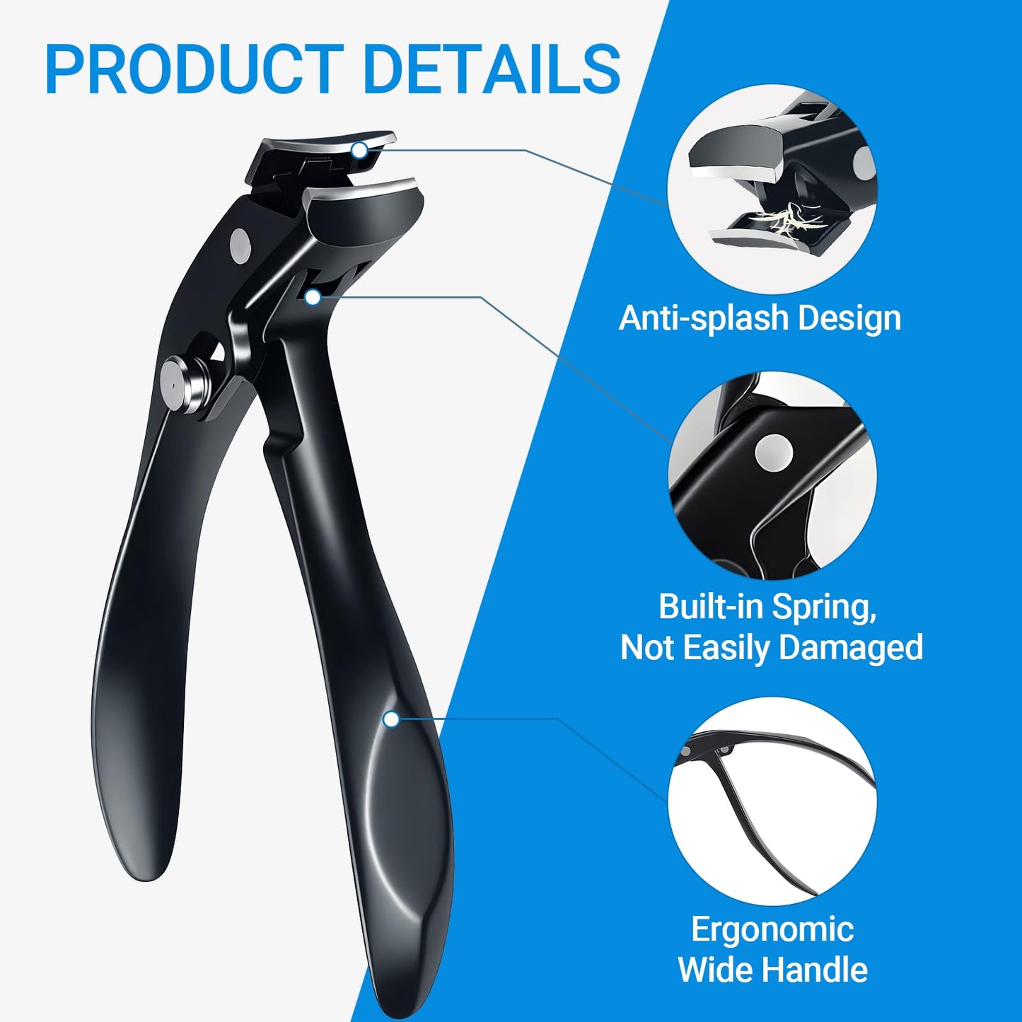 Long Handle Toenail Clippers for Seniors Ultra Wide Jaw Opening Toe Nail Clippers Set for Thick Toenails Sharp Professional Fingernail Cutters Trimmers for Men Women - Black