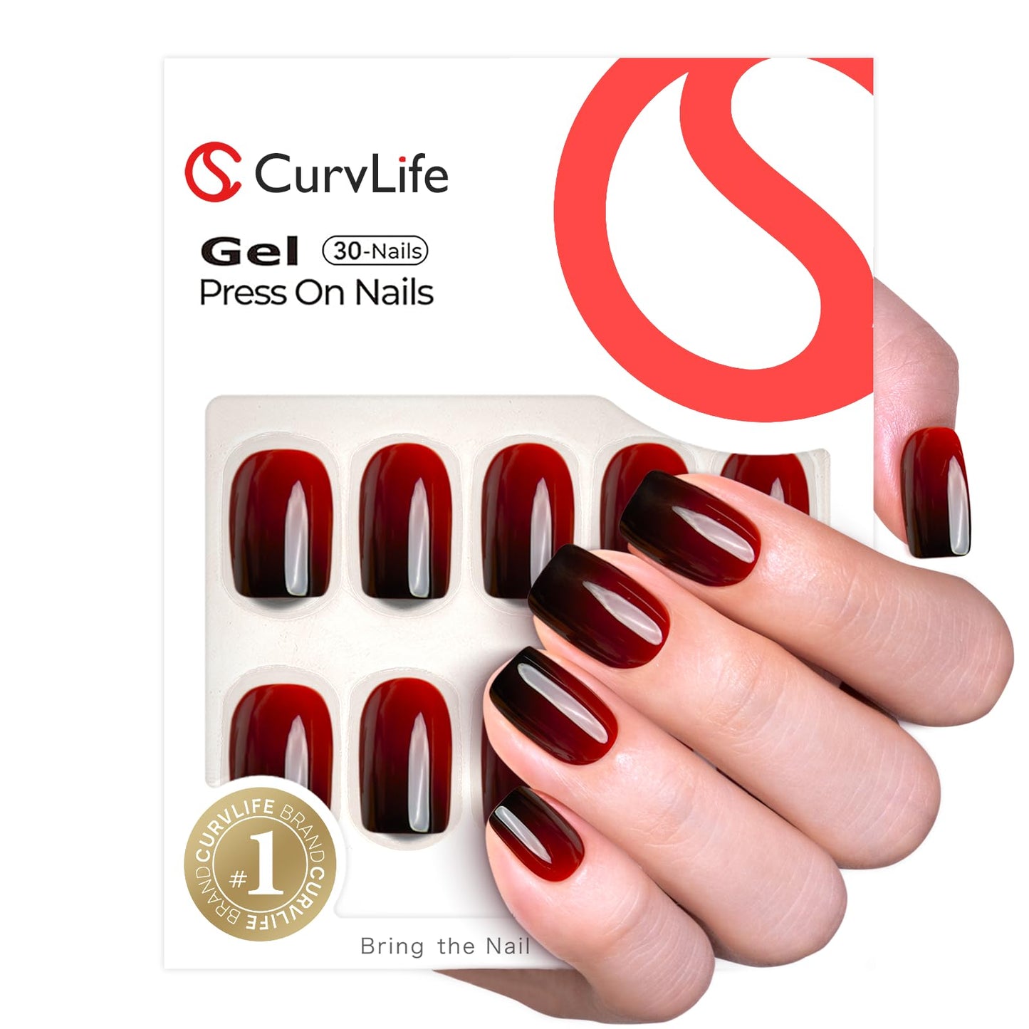 CurvLife Press on Nails Short Square Acrylic Fake Nails with Apricot Design Full Cover False Nails Glossy Nude Glue on Nails Artificial Stick on Nails for Women (ombre)