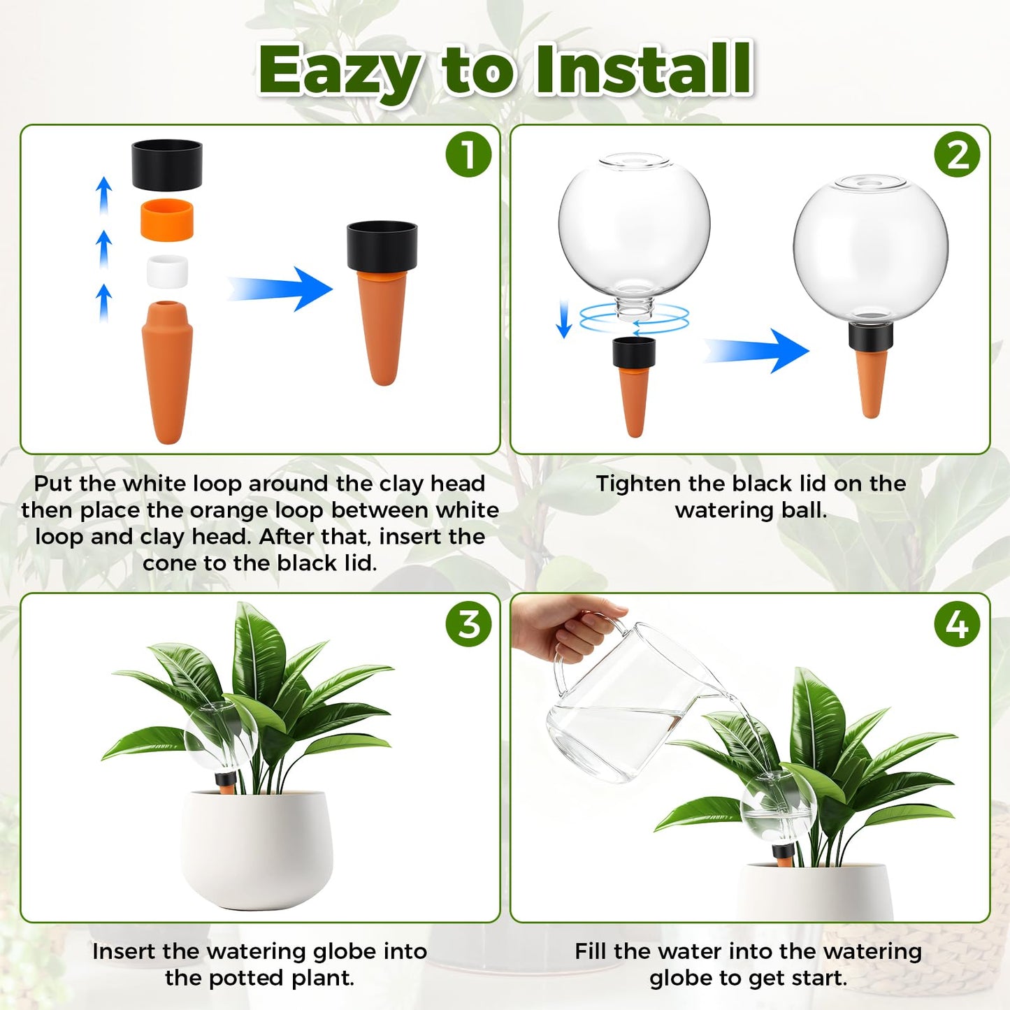 GLOBNGIAO 4 Pcs Self Watering Globes Plastic Automatic Watering Planter for Indoor Plants 17.5 oz drip Irrigation Watering Bulbs with Slow Release Control (Green)