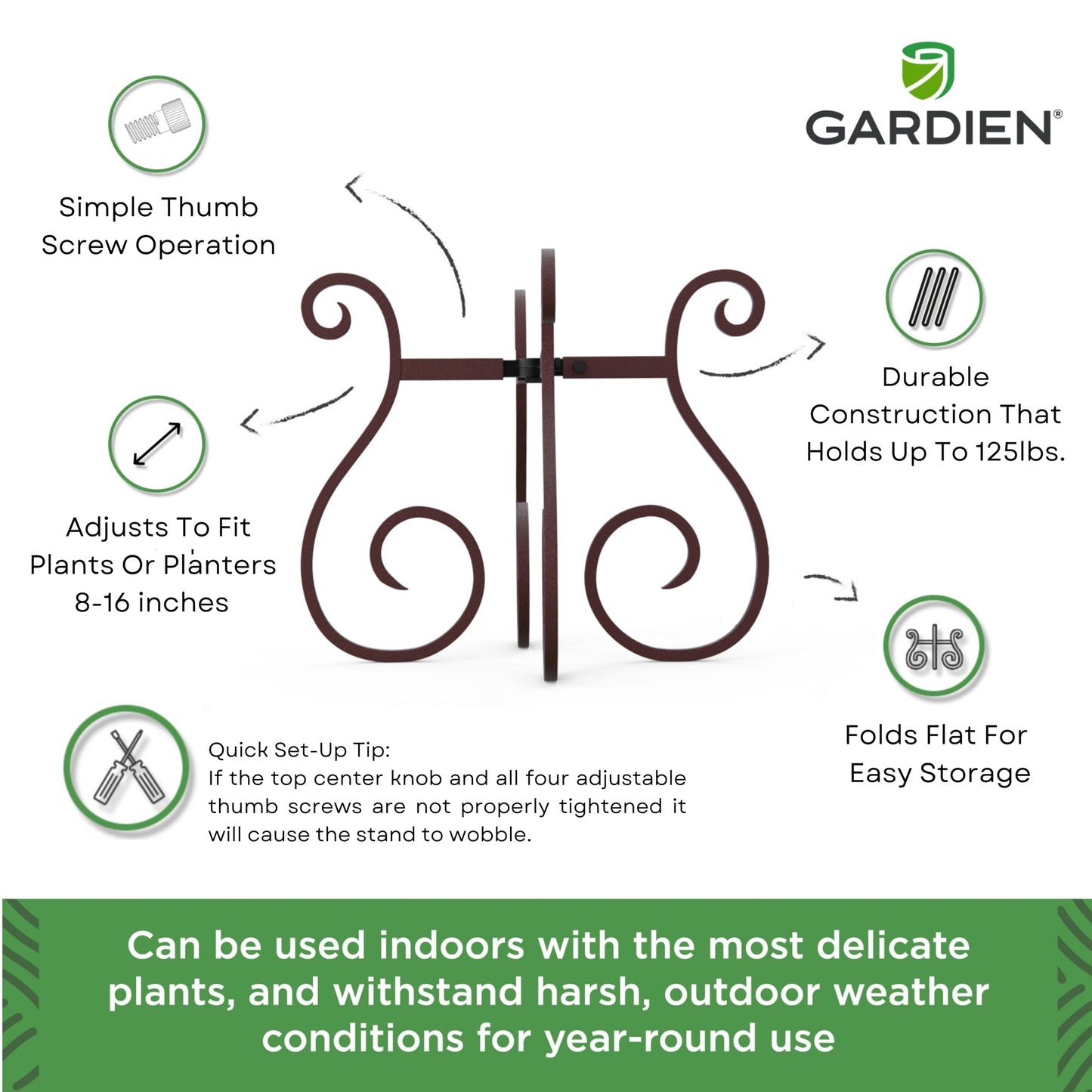 Gardien Adjustable Plant Stand Indoor Outdoor, Mid Century Modern Medal Holder for Large Planters