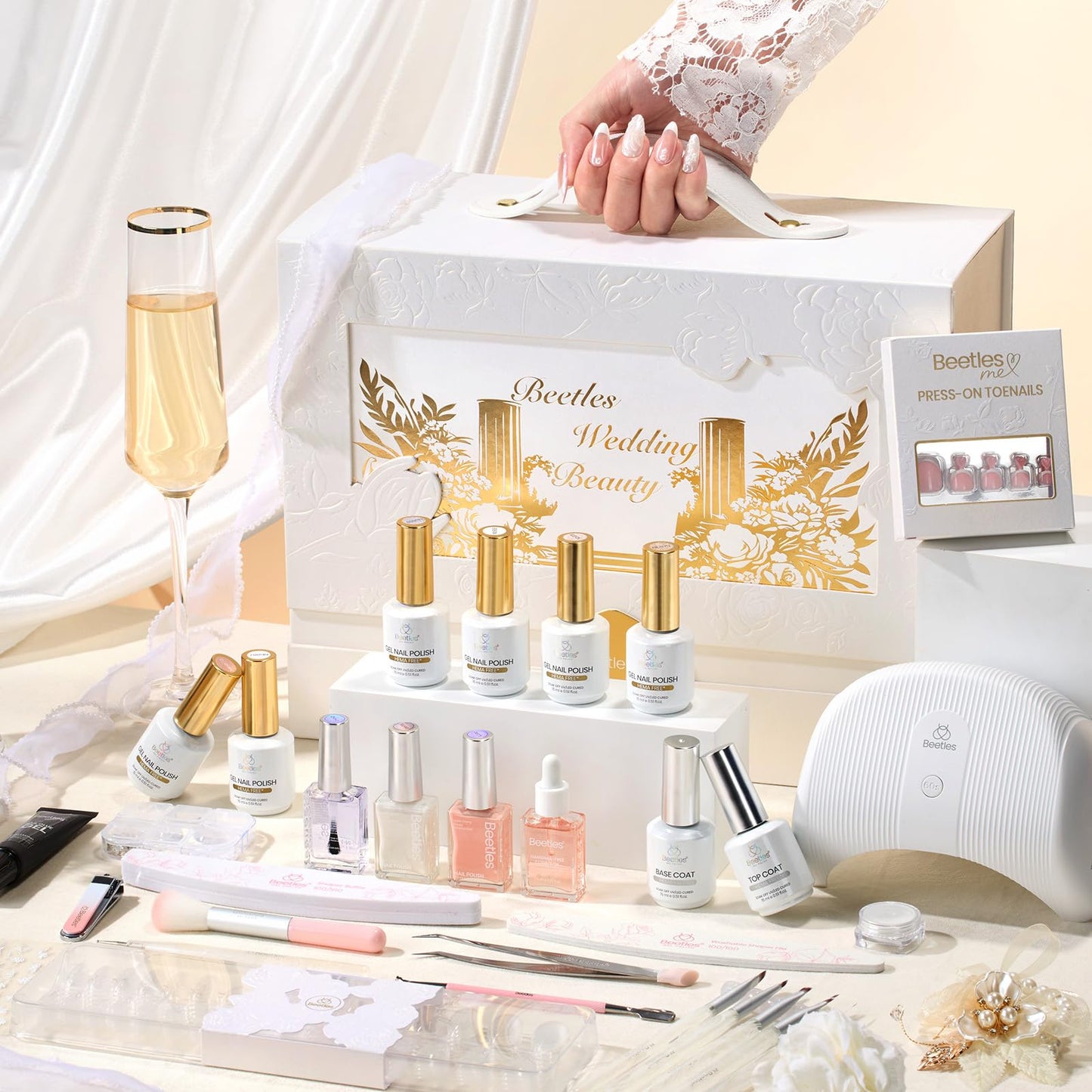 Beetles Gel Nail Polish Kit with UV Light - Wedding Beauty French Manicure Kit, 15ml UV LED Soak Off French Tip Gel Polish Set with Nail Tools Nails Decoration