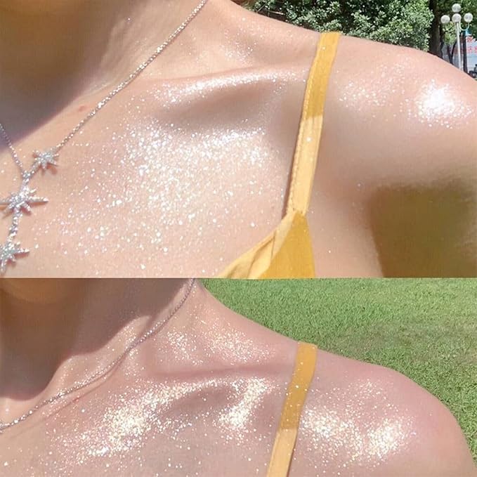 Pearl White Highlighter Spray, Loose Shimmer Powder High Gloss Makeup Mist for Body, Face, Hair, Long Lasting Glitter Hairspray for Festive Party, Stage Shows, Nightclubs, Bar