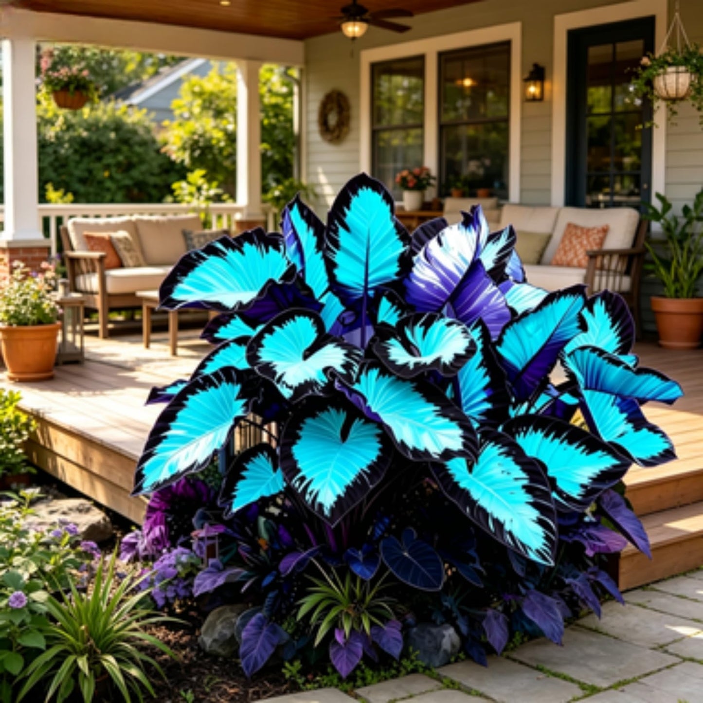 JWDSKT Variegated Elephant Ear: Dramatic Presence, Perennial, Low Maintenance, Rich Colors, Easy Care-Excellent Display (4)