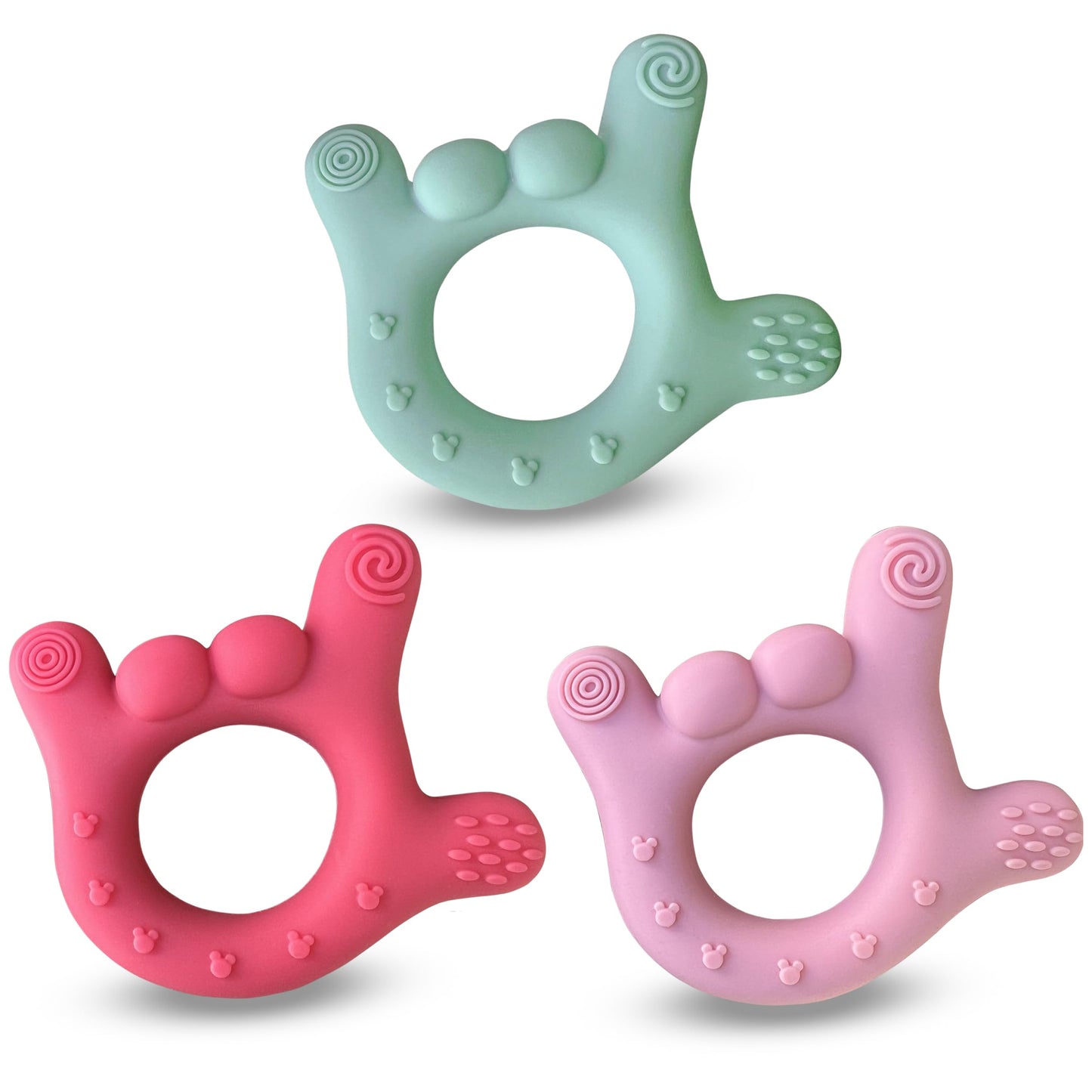 Set of 3 I Love You Silicone Hand Teether, Teethers for Babies 3-6 Months, Soft Teething Toys 6-12 Months bpa Free, Massaging Teething Relief