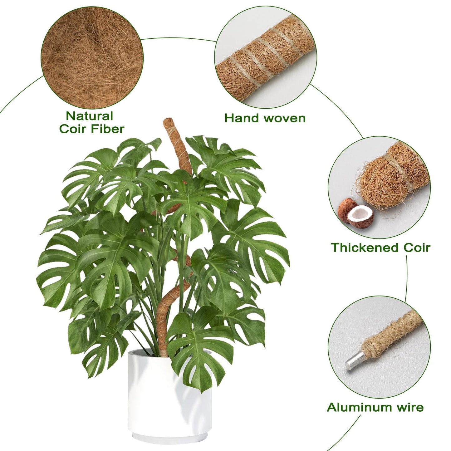 Deergo 4Pack 30 Inch Bendable Moss Pole for Plants Monstera, Coco Coir Plant Support Pole for Small Climbing Plants Grow Up