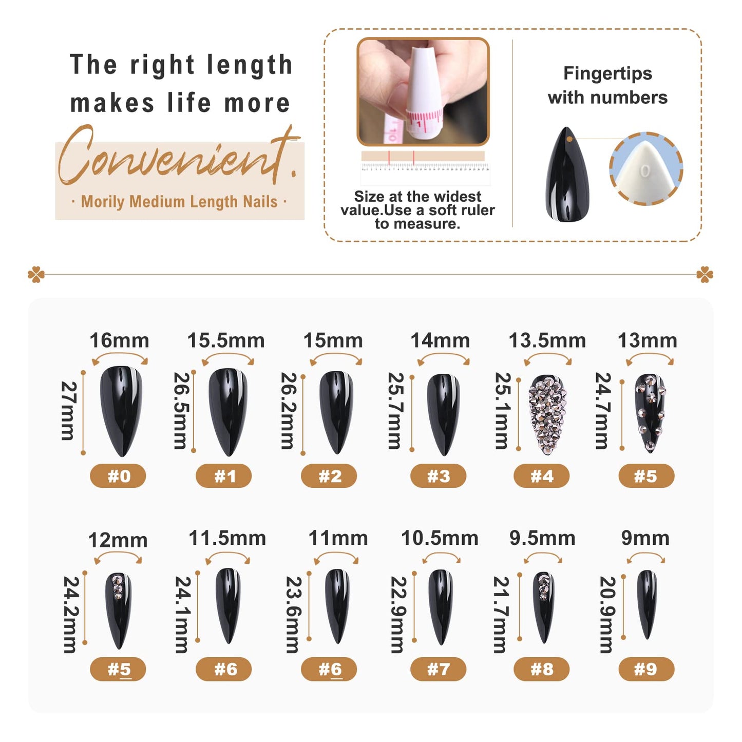 Morily Press-On Nails Bundle | Black Stiletto Matte & Black Stiletto Glossy Crystal | 24Pcs Each Set, Medium Length Long False Fake Nails