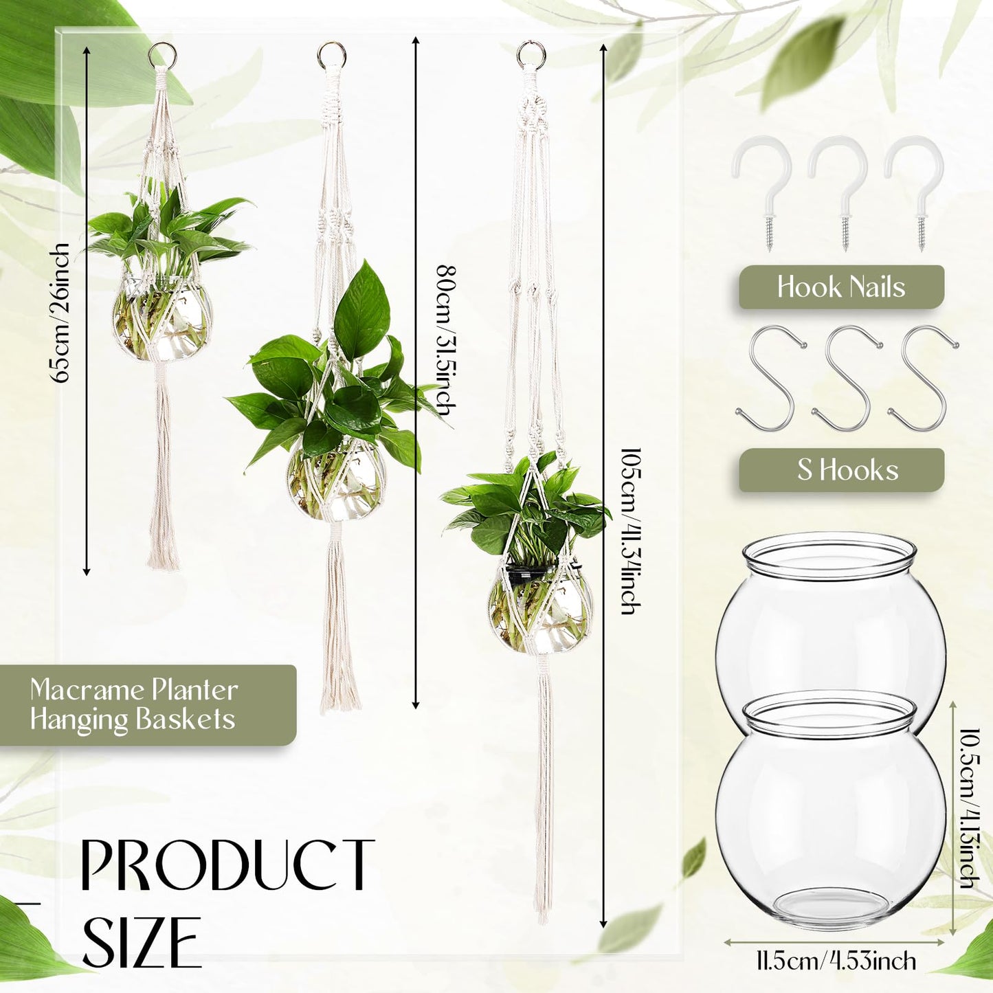 Colingmill 6 Pcs Boho Macrame Plant Hanger with Small Plastic Pot Hanging Plant Holder Wall Planter Propagation Station Include Hooks Kit for Indoor Home Garden Office Decor 3 Size (White)