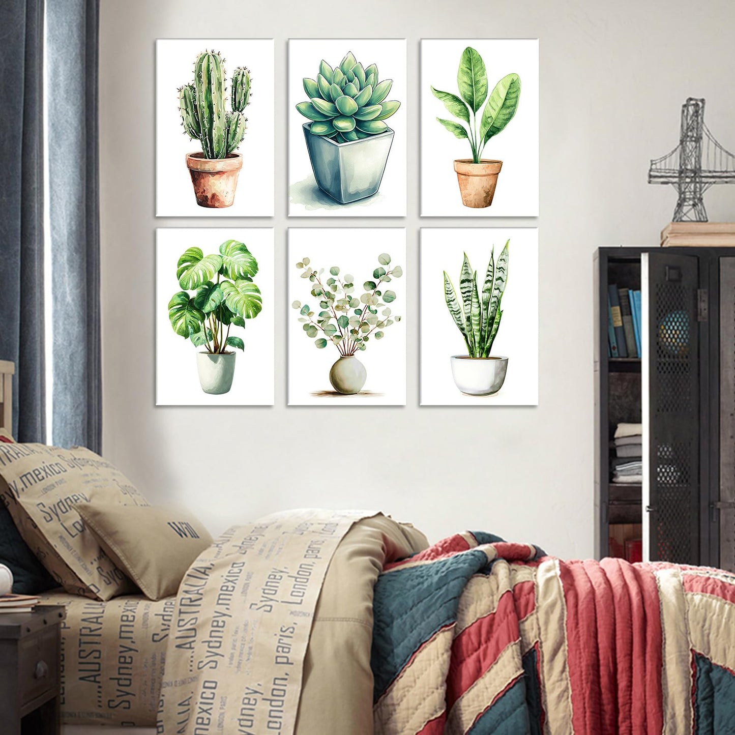 6 Pack Plant Paint by Numbers Kit for Adults Beginners 8x12 Inch, Potted Green Plant Paint by Number Kits on Canvas Without Frame, Easy DIY Acrylic Painting by Numbers for Home Wall Decor Gift