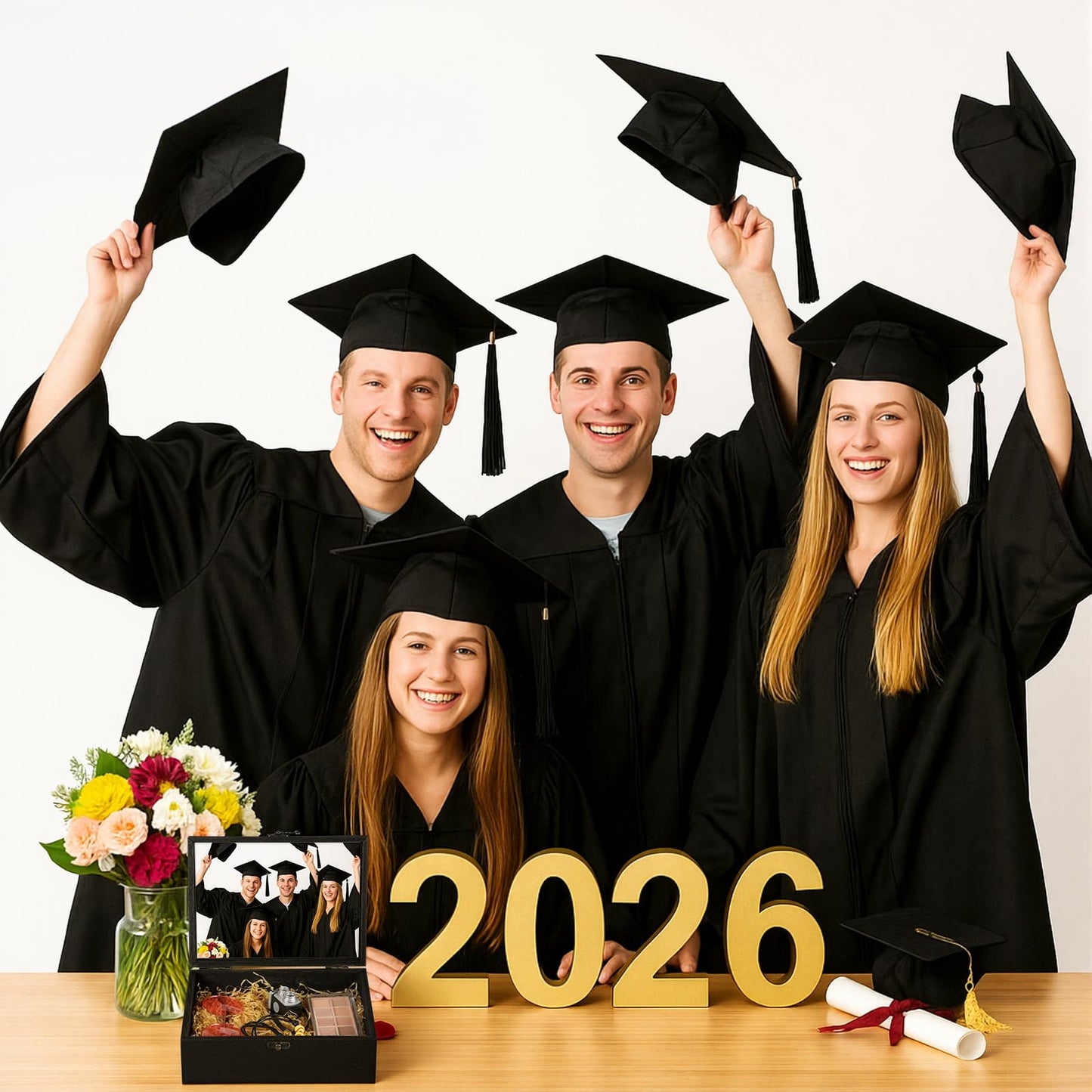 BreezeHug 2 Pcs Class of 2026 Graduation Keepsake Box Senior 2026 Gift Memory Chest Wooden Box with Hinged Lid Engraving Graduation Gift Boxes for Him or Her Graduate Grad Keepsake Memory Storage
