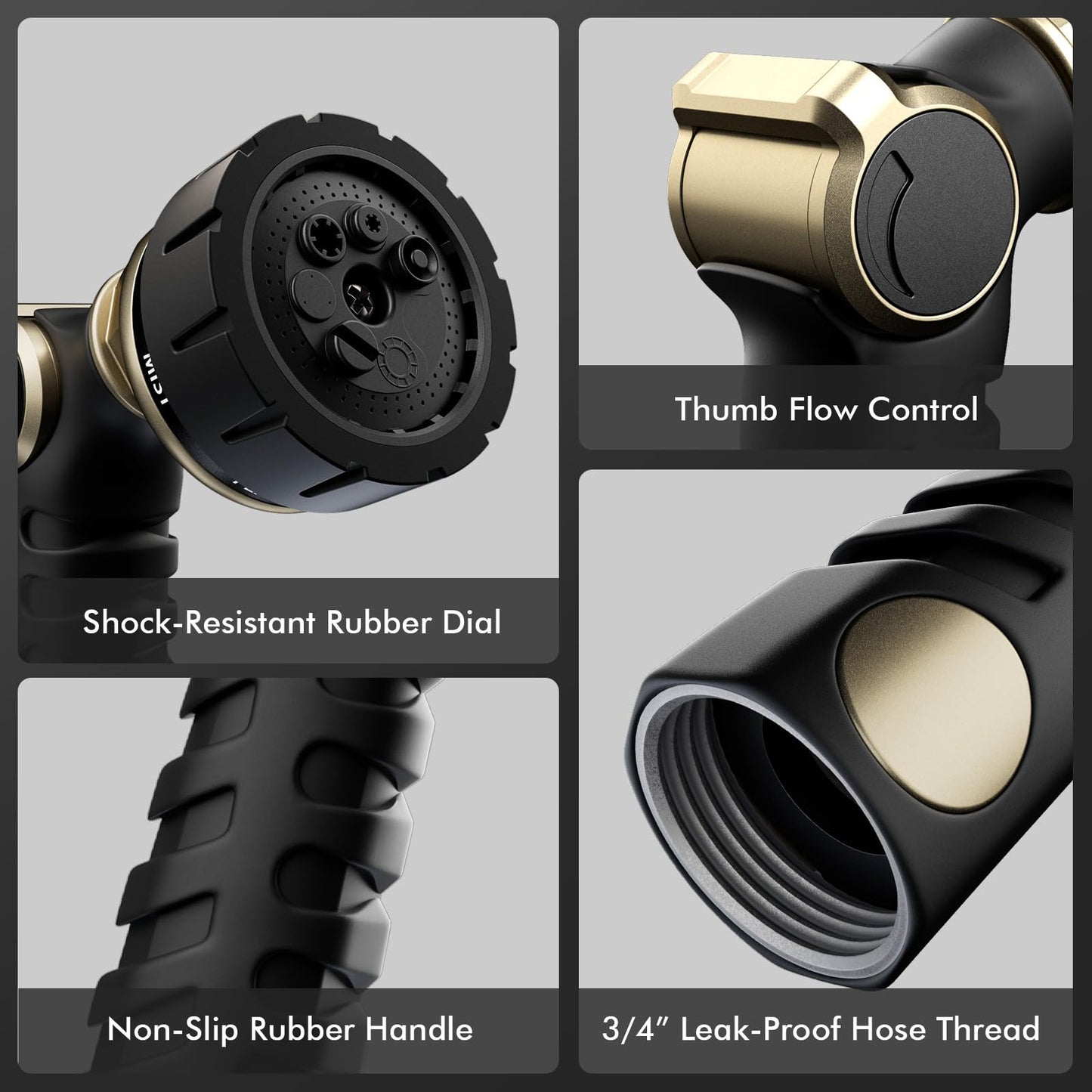 RESTMO Heavy Duty Hose Nozzle, Metal Garden Water Hose Sprayer with 7 Watering Patterns, Thumb Control, On Off Valve, High Pressure Nozzle Sprayer for Watering Plants, Car and Pet Washing, Bronze