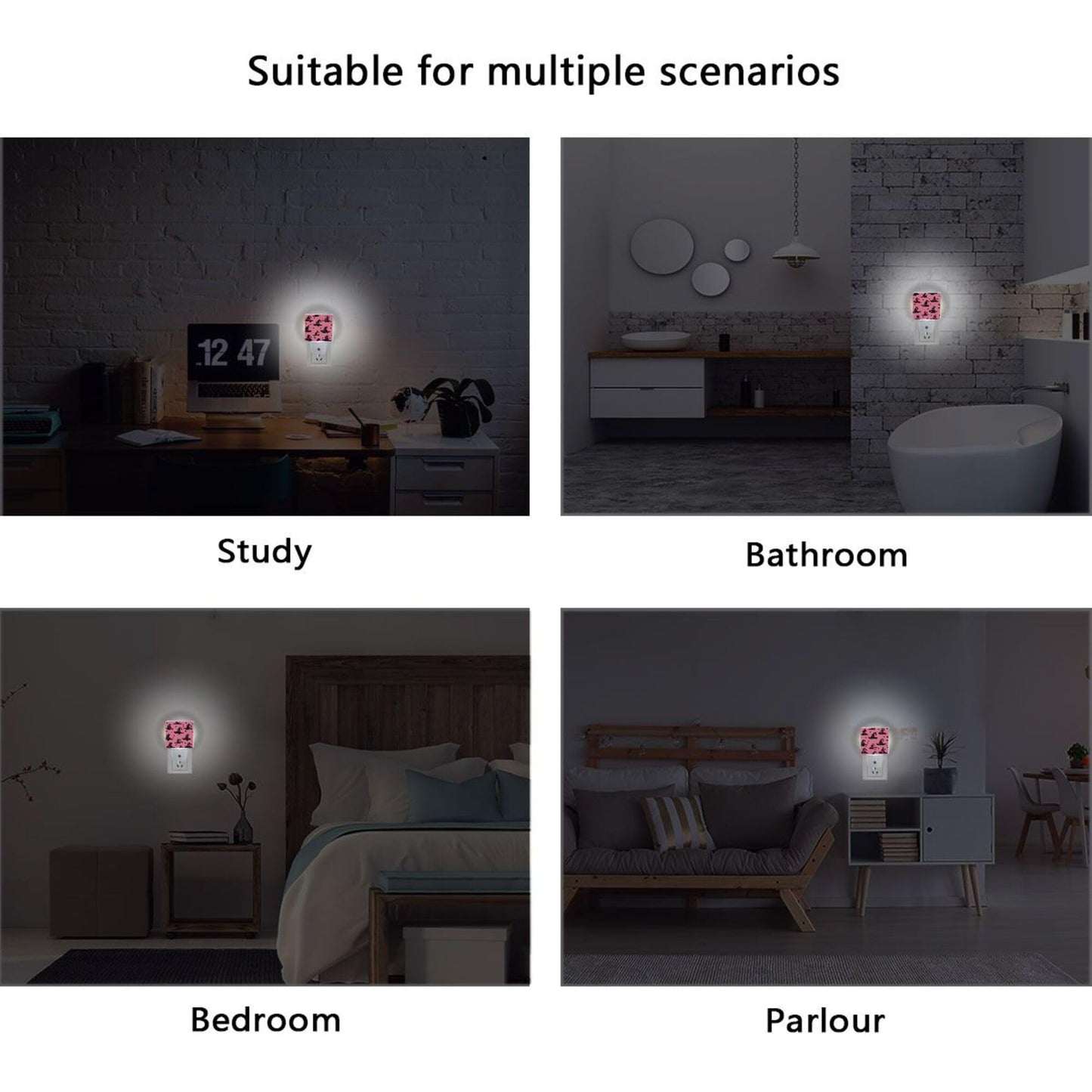Halloween Witch Pink Bow Happy Halloween LED Sensor Night Light Set of 2 Happy Black Bat Castle Moon Spooky Ghost Boo with Adjustable Brightness Eye-Caring for Home Bedroom Office Parlour
