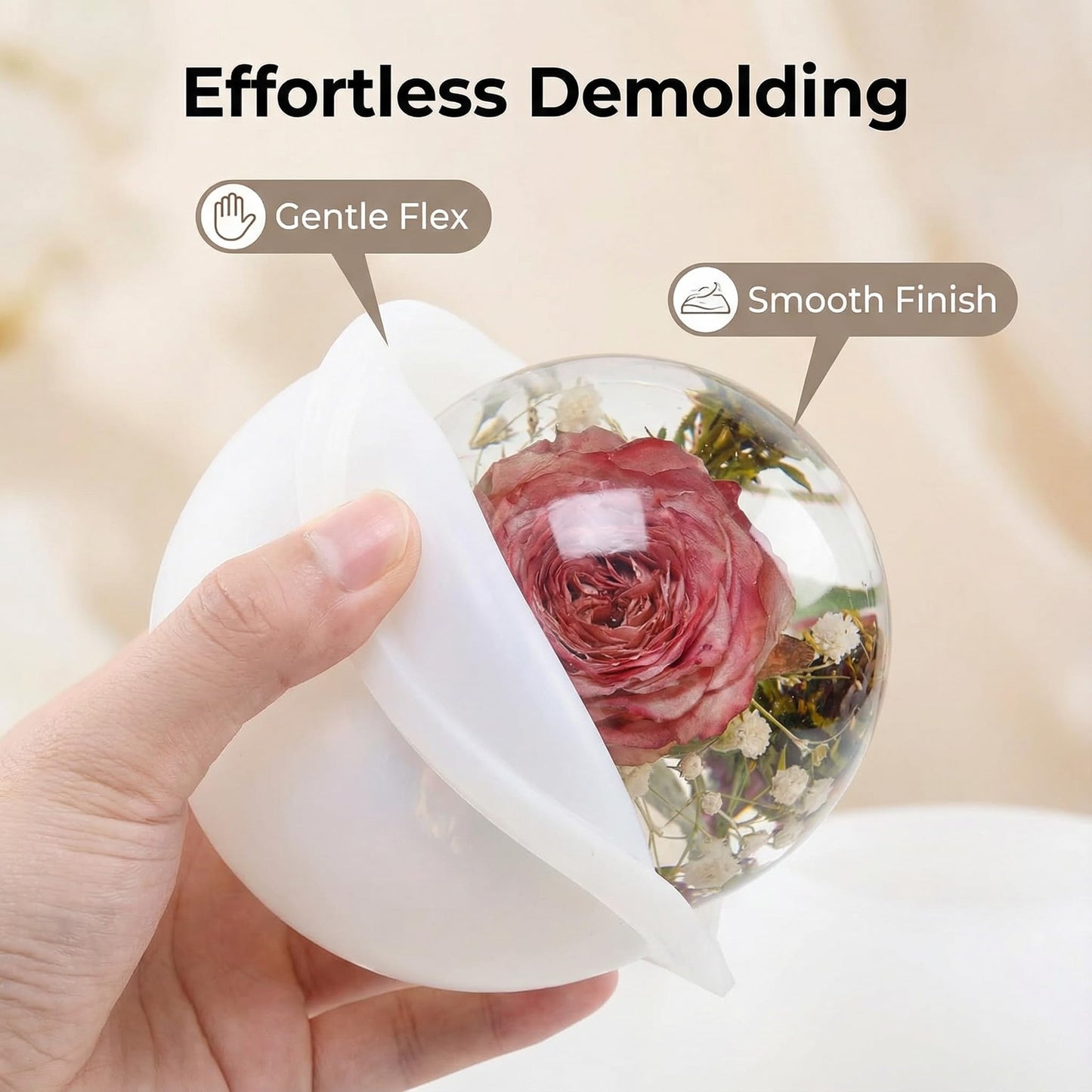 Silicone Resin Sphere Mold Set, White, 11.9 cm and 10.2 cm Large Ball Molds for Flower Preservation, Epoxy Resin Casting, Candles, Soap Making, DIY Crafts, 2 Pack