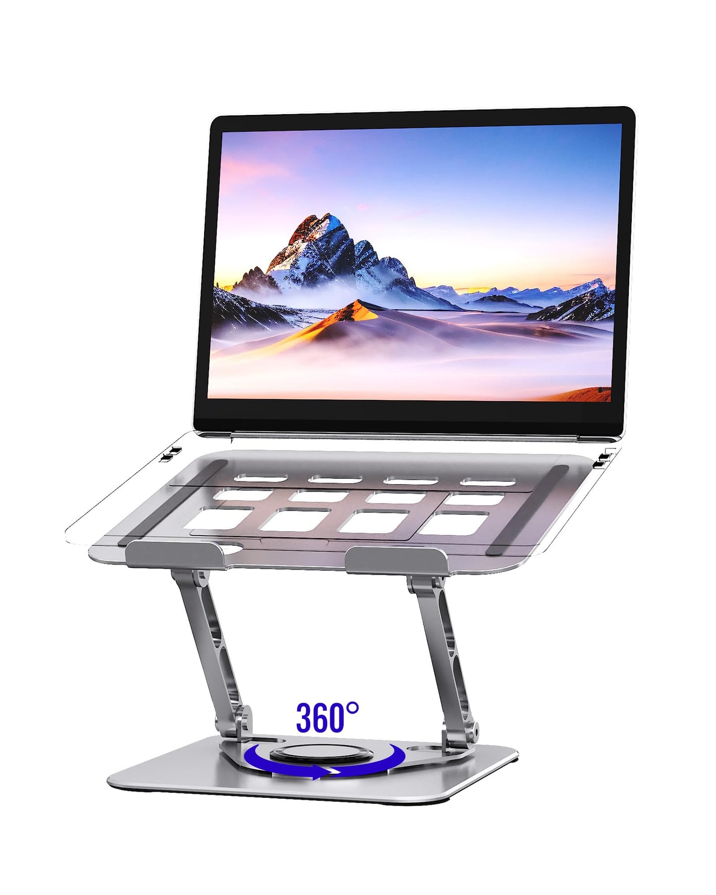 SENZANS Laptop Stand for Desk, Adjustable Laptop Stand Swivel Computer Riser 360 Rotation Base, Portable Ergonomic Laptop Holder for Office Home Fits MacBook Air Pro, Dell, HP (10"-17.3") - Silver