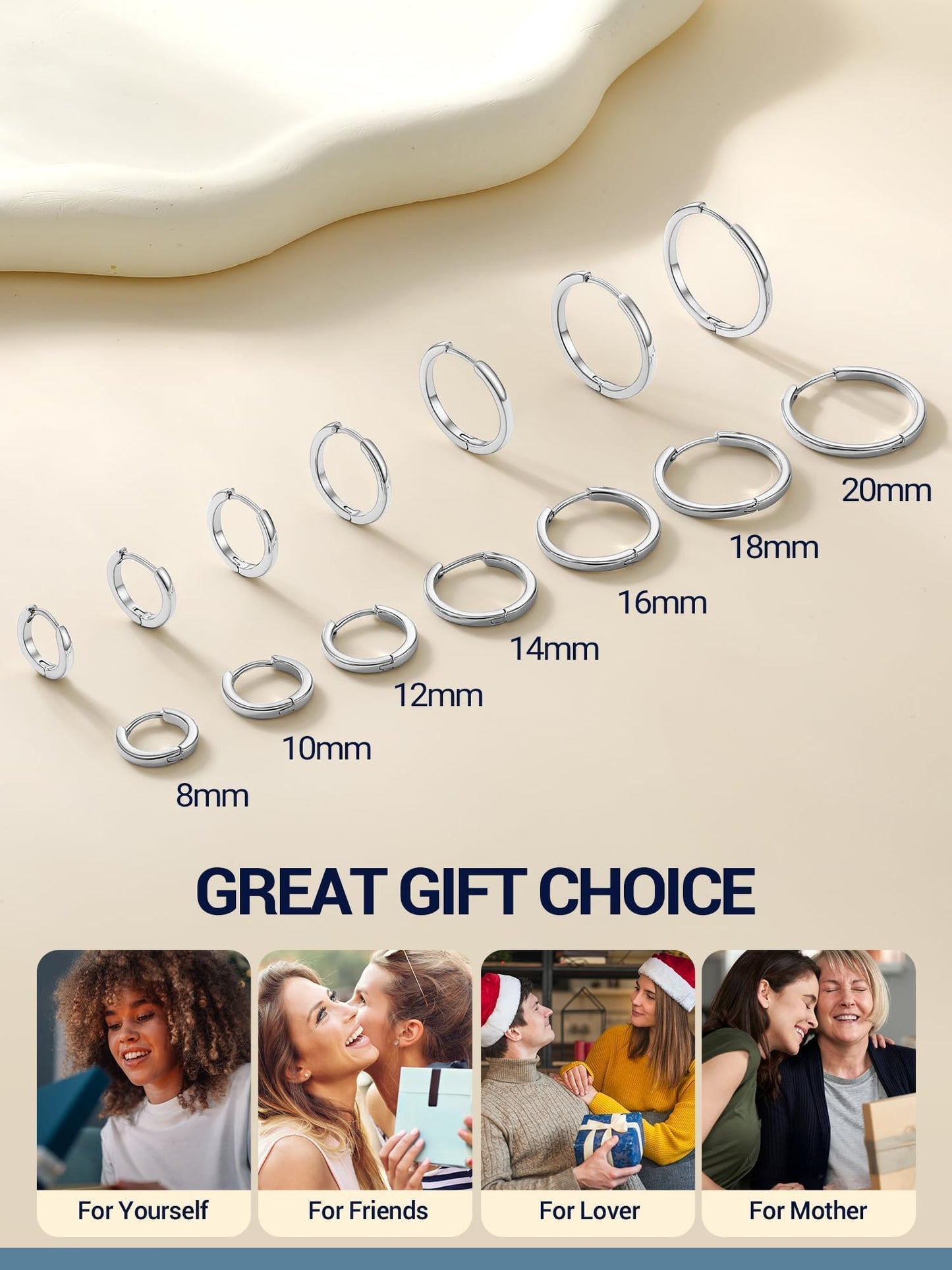 Silver Hoop Earrings For Women Hoops Earring Hypoallergenic 8mm Tiny Huggie Jewelry Non Tarnish Cartilage Piercing Waterproof Ear Earings