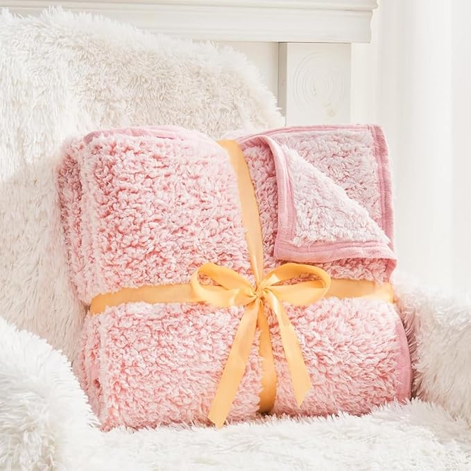 EMME Fuzzy Blanket Soft Fleece Throw Blankets for Women, Fluffy Sherpa Throws(Plush Pink,90"x90")