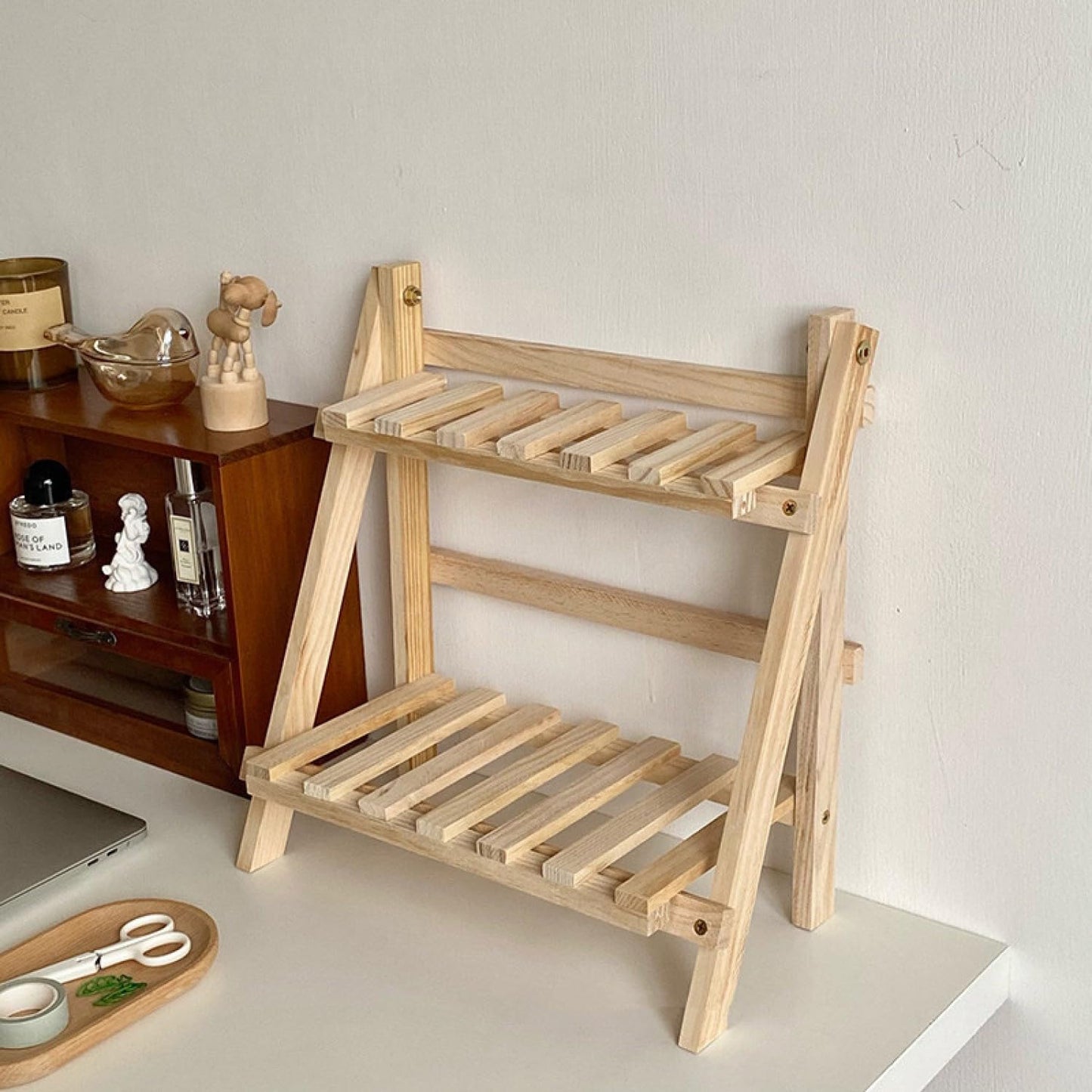 CRSUSUKJ 2-Tier Bamboo Plant Stand - Indoor Tabletop Succulent Plant Shelf, Rack, Flower Pot Holder