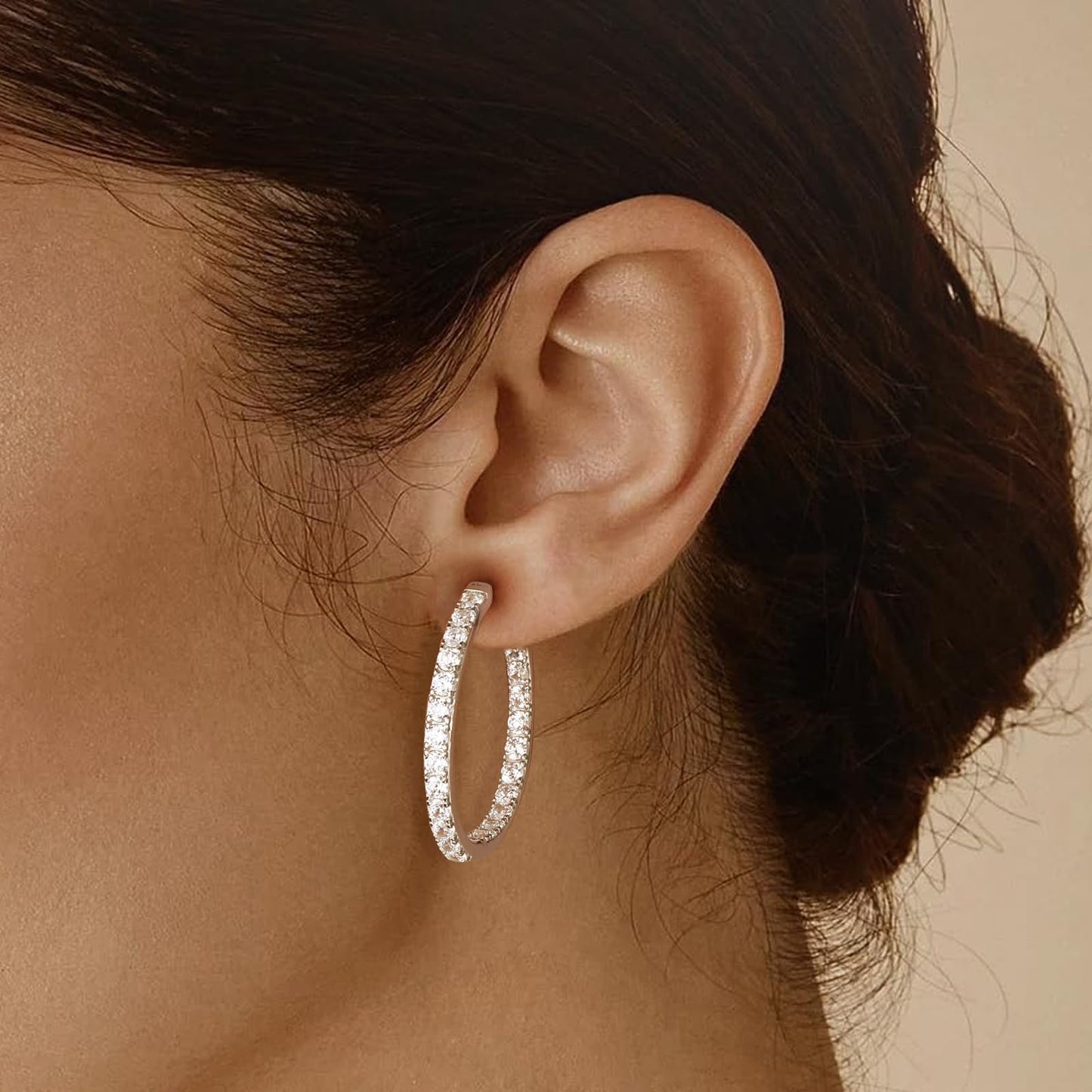 925 Sterling Silver Big Hoop Earrings for Women Trendy Cubic Zirconia Hoops 25mm Large Hoop Earring for Sensitive Ears