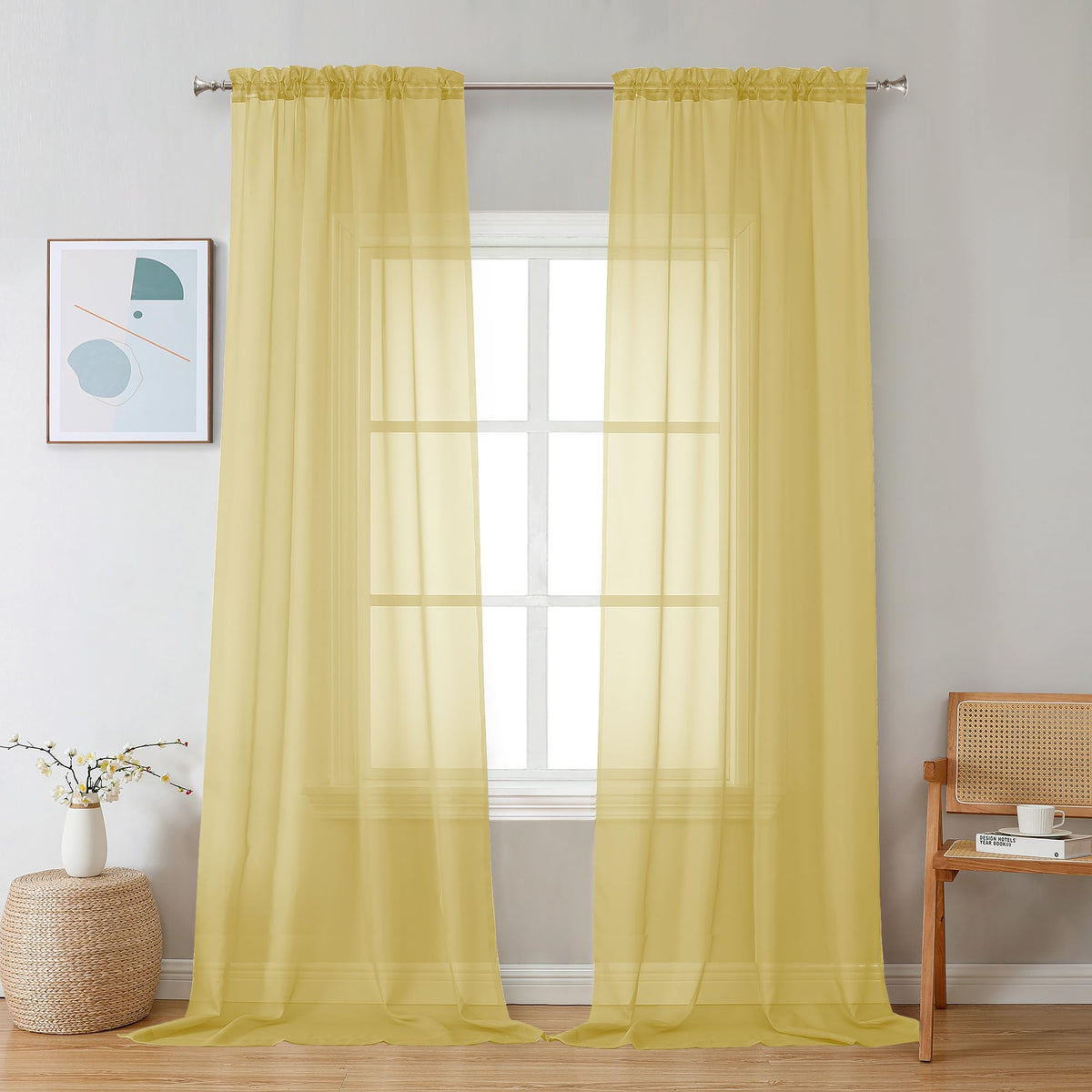 Mustard Yellow Sheer Curtains 96 inches Long 2 Panels (2 Count)