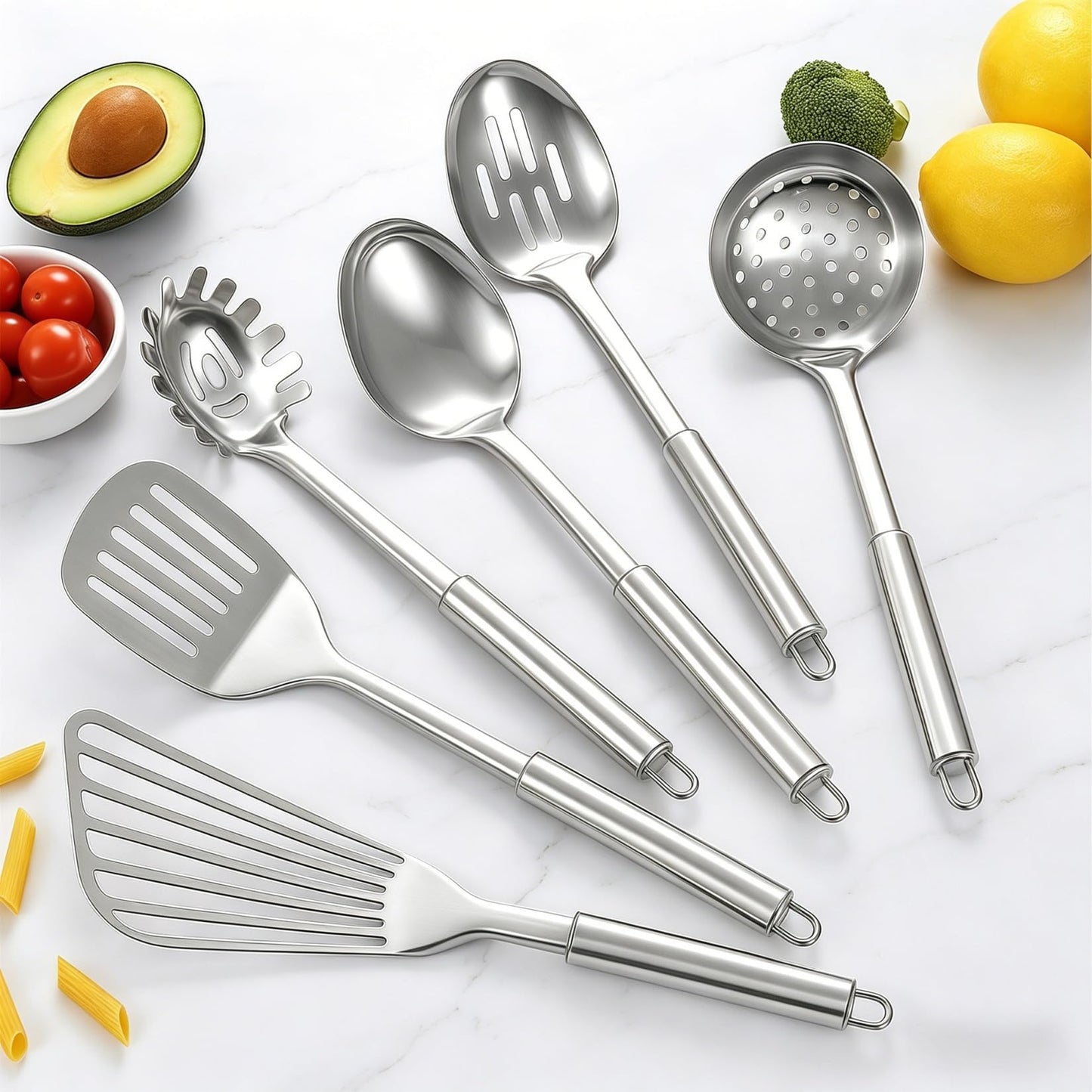 Stainless Steel Kitchen Utensils Set - 12pcs Cooking Utensils Set with Holder, Heat Resistant Kitchen Tool Set for Cooking with Turners, Potato Masher, Spatula, Spoons, Tongs, Whisk