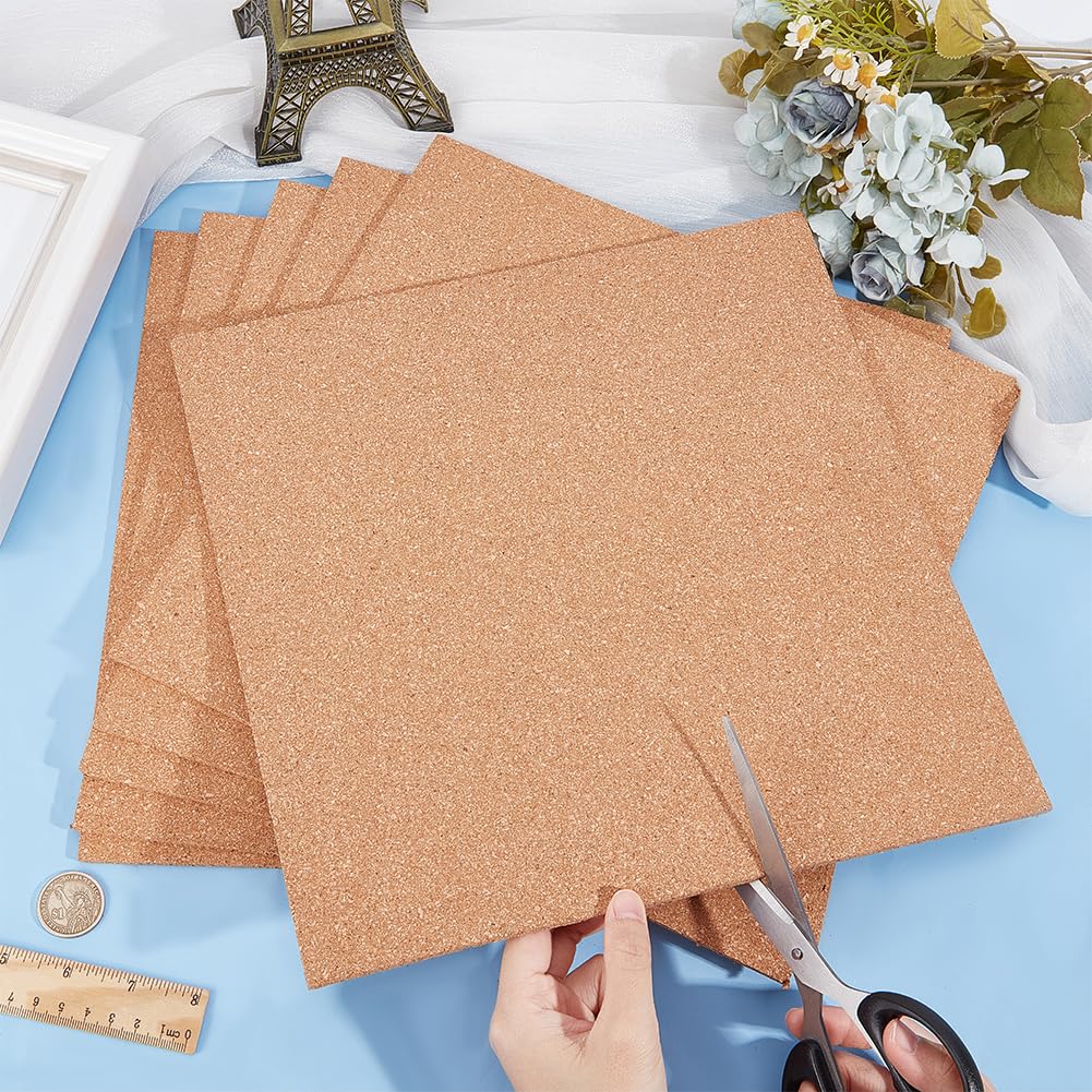BENECREAT 6PCS Cork Sheet, 12x12inch Square Cork Sheet, Sand Brown Coasters Cork Board for Bulletin Boards, Wall Decorations and DIY Crafts, 4mm Thick
