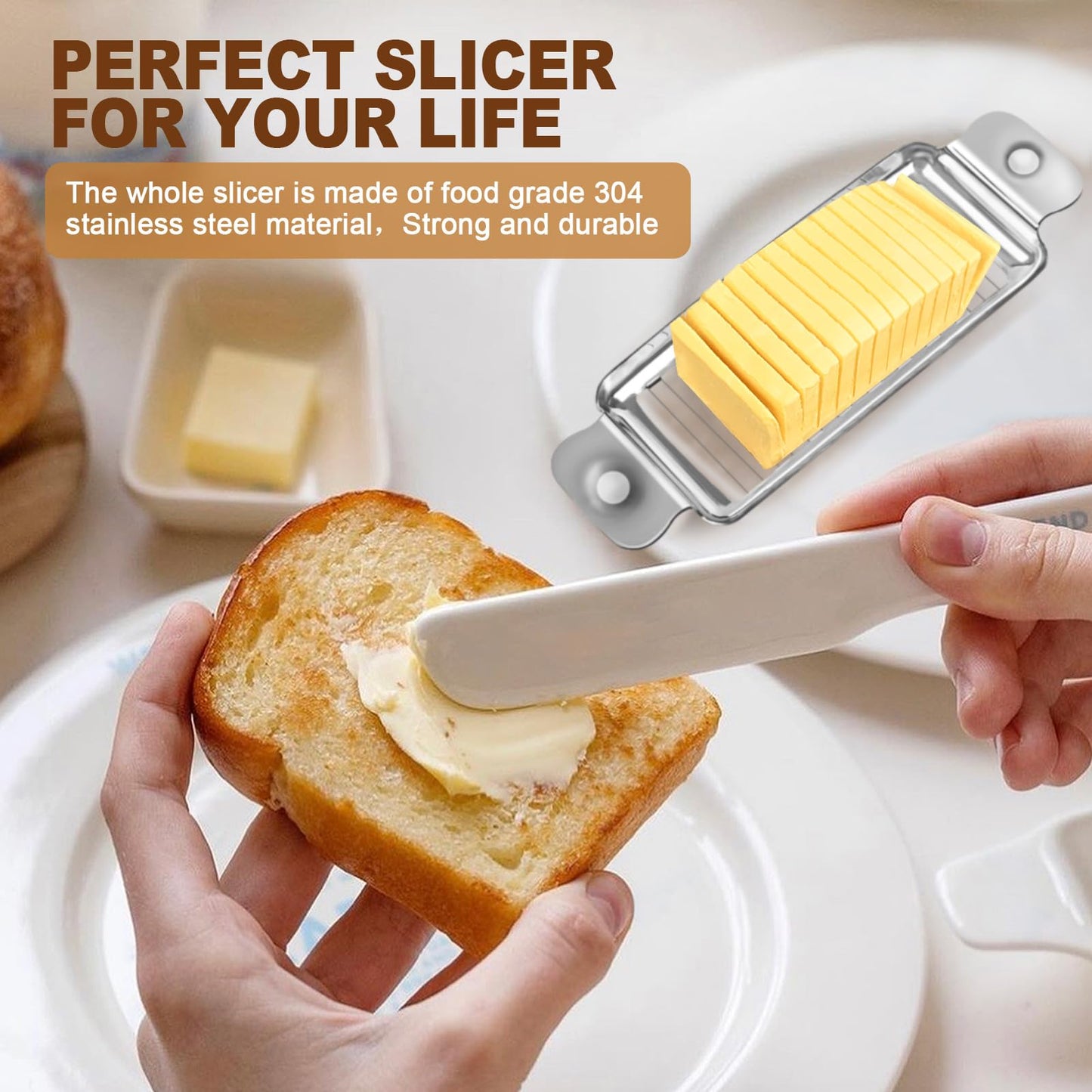 Butter & Cheese Slicer,Stainless Steel Butter Slicer for Butter Squares,Multipurpose Handheld Cheese Cutter for Block Cheese,Dishwasher Safe