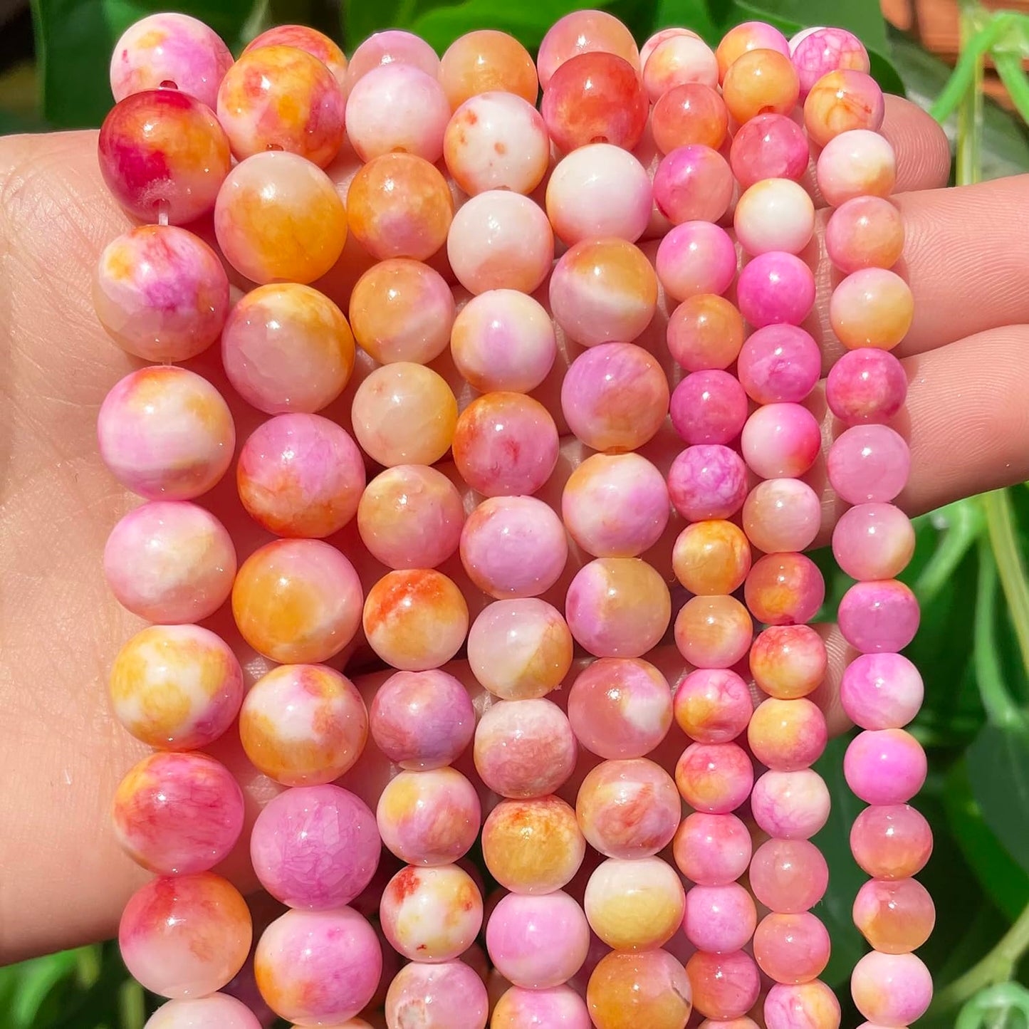 Yochus 60pcs 6mm Orange&Pink Persian Jade Energy Healing Round Bulk Gemstone Beads for Jewelry Making Bracelet Necklace Earring DIY