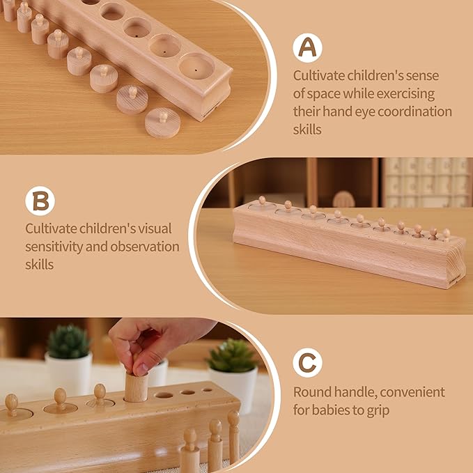 MONTESSORI OUTLET Cylinder Block (Part 3) for Children Aged 3-6 Montessori Education at School and Home