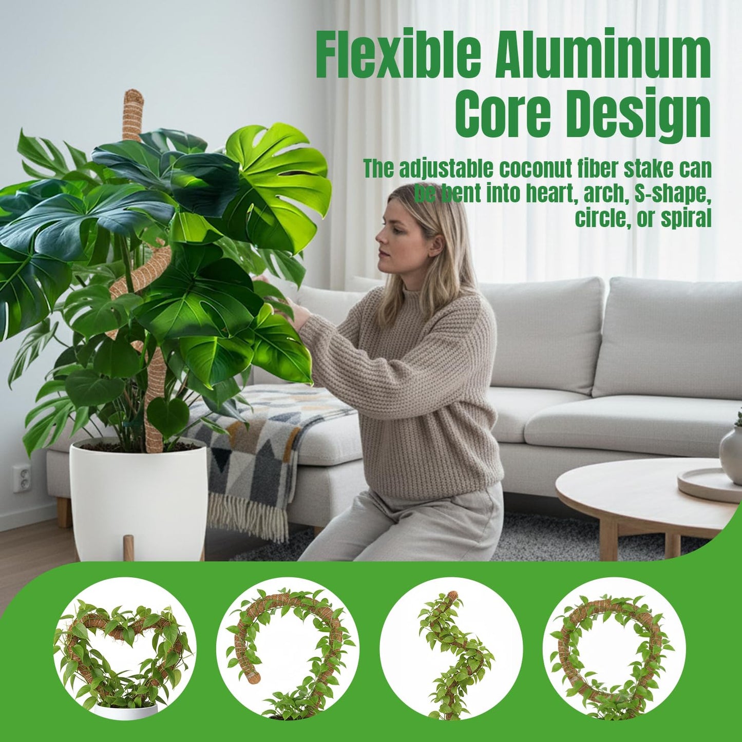 Mcbazel 47 Inch Moss Pole for Plants Monstera, Monstera Plant Support Stick, Bold Version Bendable Moss Poles Plant Support Stick for Large Climbing Plants, Stick Support Stake Kit for Potted Plants