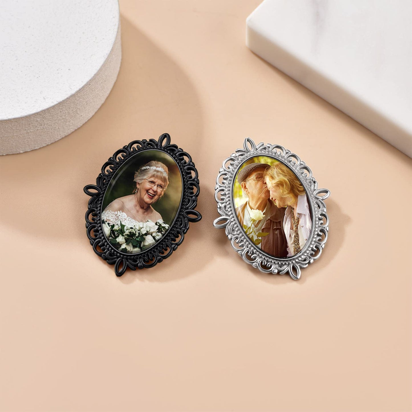 Custom4U Memorial Pin with Picture for Wedding Groom Custom Photo Bouquet Charm Customized Bridal Gifts