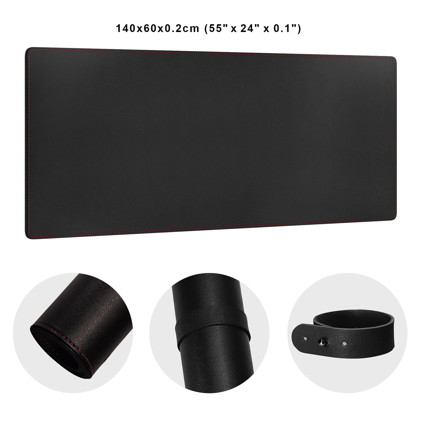 ZORESYN 4XL Oversized Large Mouse Pads (55" x 24") - PU Leather Extended Large Gaming Mousepad Desk Mat - Nonslip Base and Waterproof Desktop Keyboard Extended Mouse Mat (Black, 4XL - Oversized)