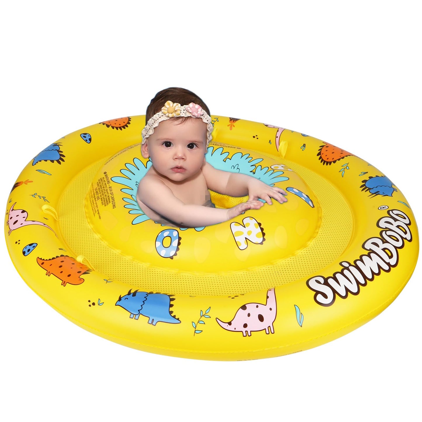 Swimbobo Inflatable Baby Swimming Float with Safety Seat Fun Swimming Pool Toys for Age 6-36 Months Toddler (Colorful Dinosaur)