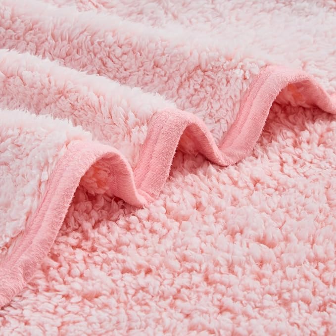 EMME Fuzzy Blanket Soft Fleece Throw Blankets for Women, Fluffy Sherpa Throws(Plush Pink,108"x90")