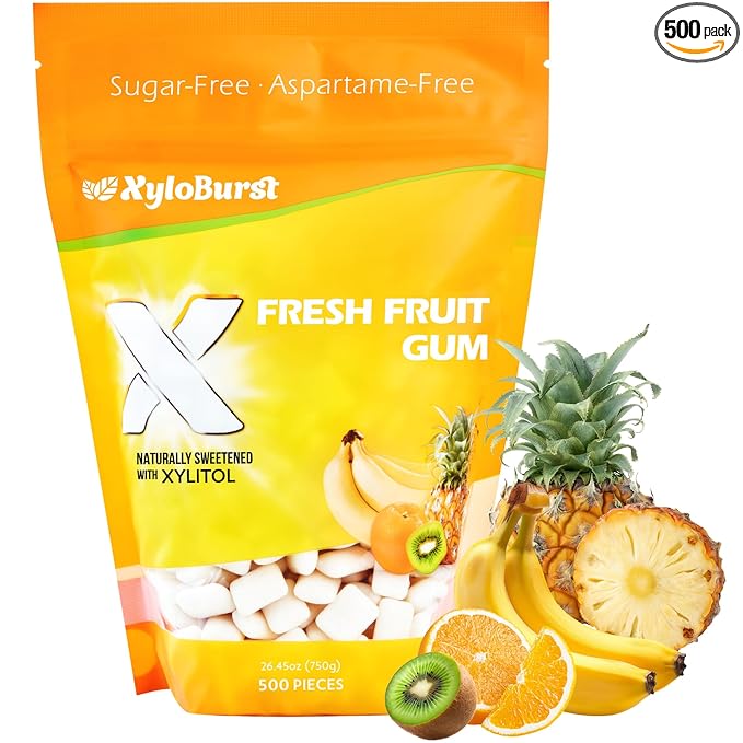 XyloBurst Xylitol Chewing Gum | Sugar Free, Gluten Free, Keto Friendly | Aspartame Free | Fruit Flavor | 500-Count Bag