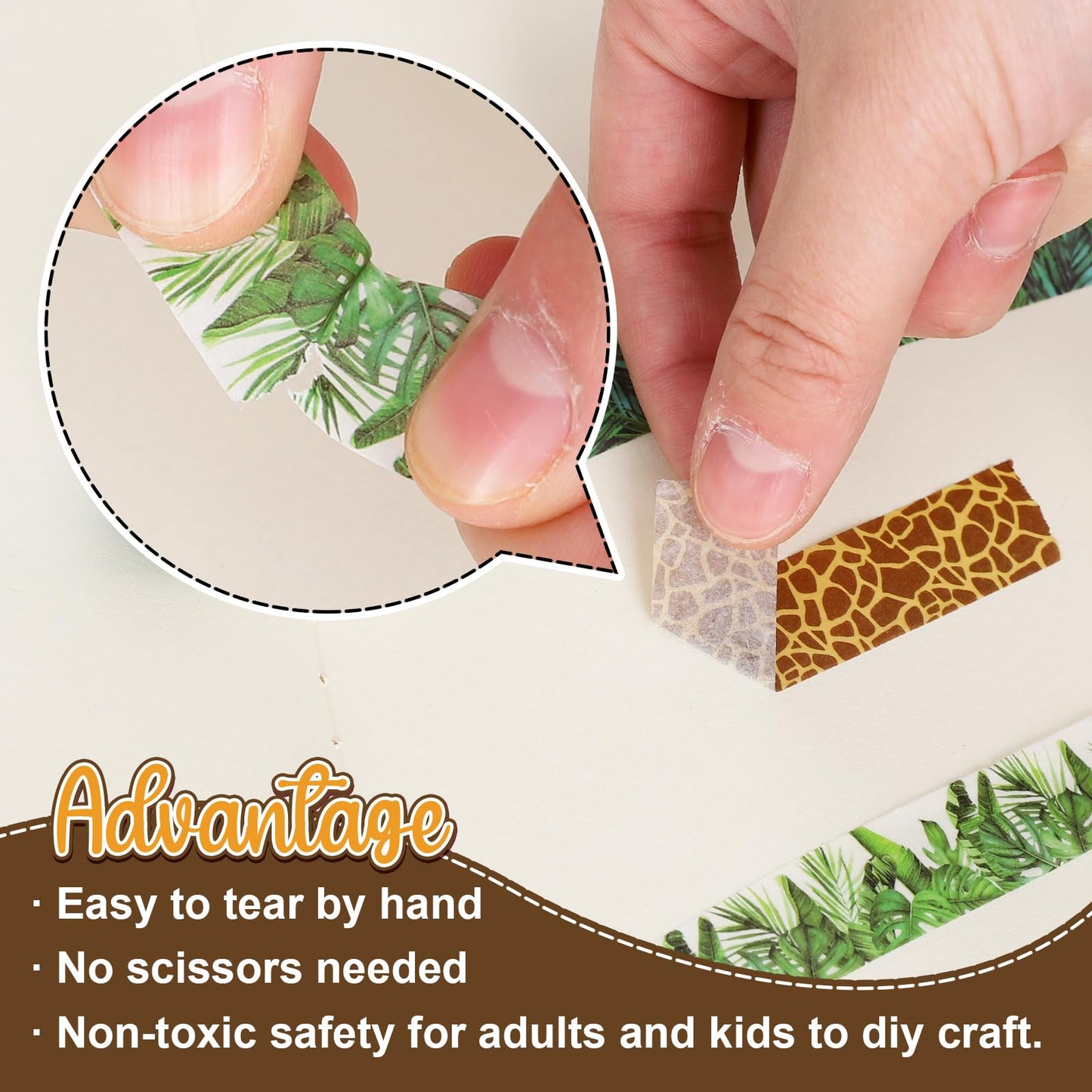 Whaline 8 Rolls Animal Prints Washi Tape Safari Jungle Decorative Masking Tape Set Leopard Cheetah Zebra Tiger Giraffe Greenery Wrapping Paper Tapes for Scrapbook Journal DIY Art Crafts