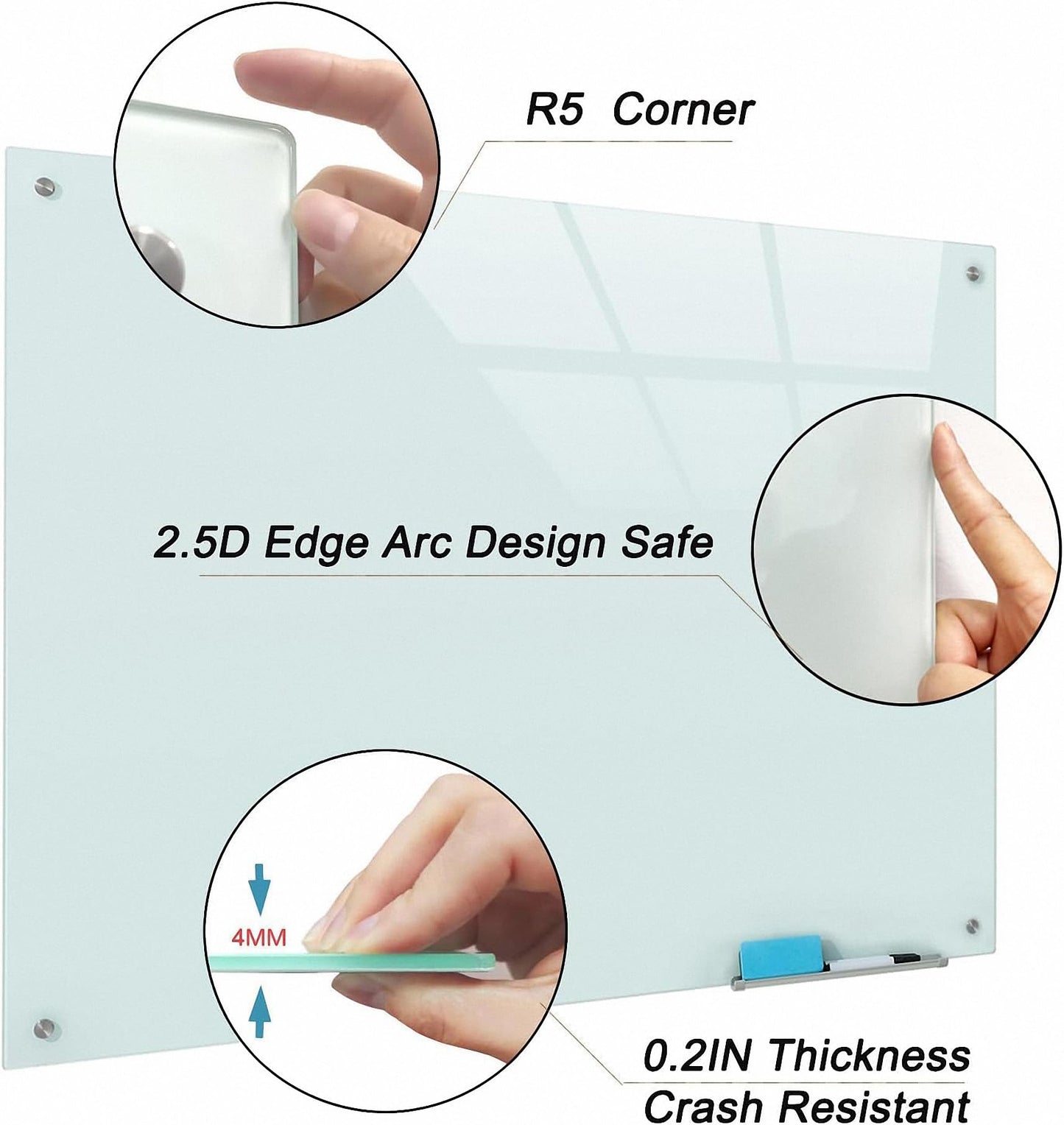 Magnetic Glass Writeboard 48"X36" Premium Tempered Dry Erase Boards Wall Mounted Frameless Whiteboard Bulletin Message Boards (White)