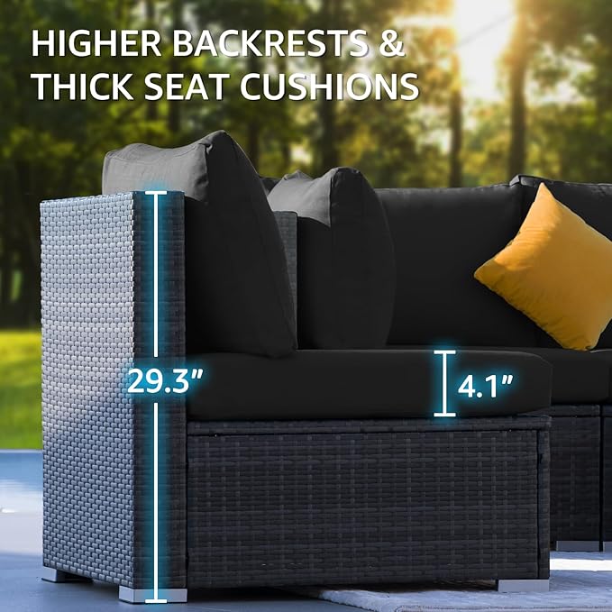 NICESOUL 7 Piece Outdoor Sectional Sofa Set with Fire Pit Natural Gas/Propane, 29.3'' High Back Comfortable Oversized Patio Wicker Furniture Set, Heavy Duty Conversations for Garden Backyard, Gray