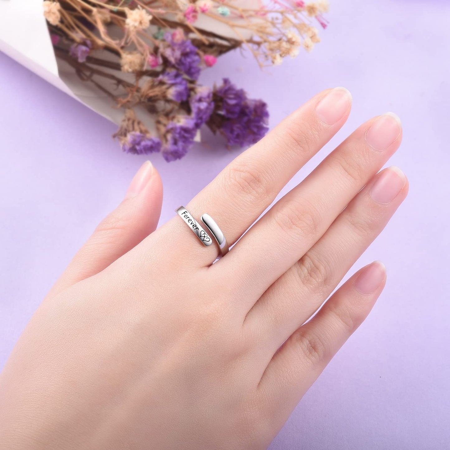 Silver Adjustable Ring Inspirational Jewelry S925 Sterling Wrap Open Ring for Women(Grandma&Granddaughter)